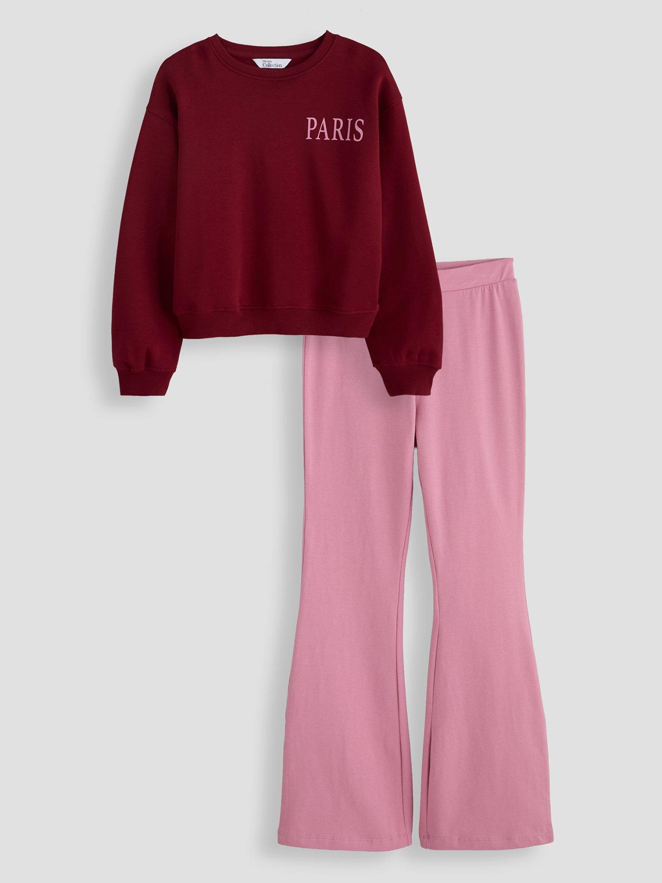 Image 1 of 4 of The Very Collection Girls City Slogan Back Print Flared Leggings Set - Red