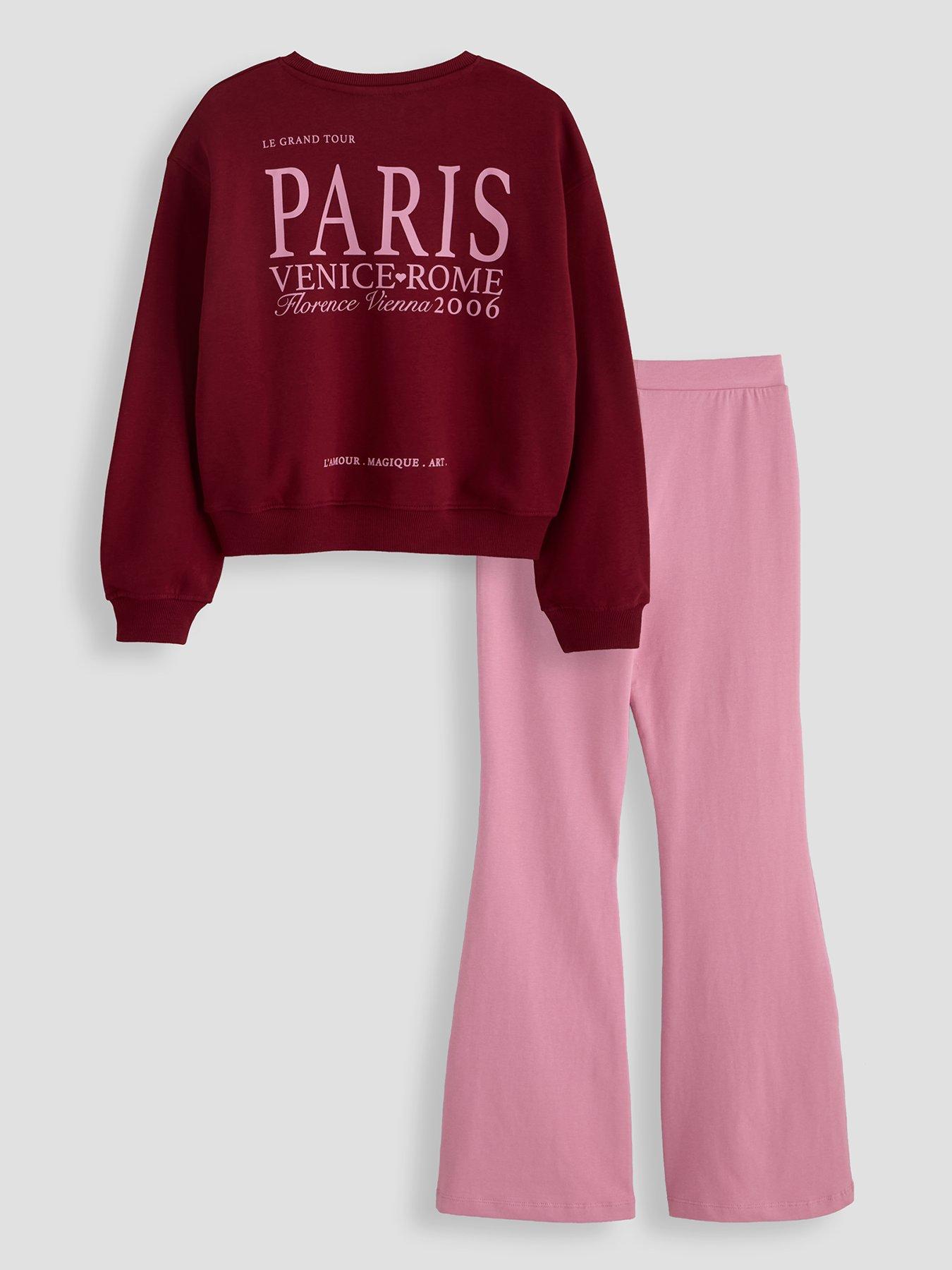 Image 2 of 4 of The Very Collection Girls City Slogan Back Print Flared Leggings Set - Red