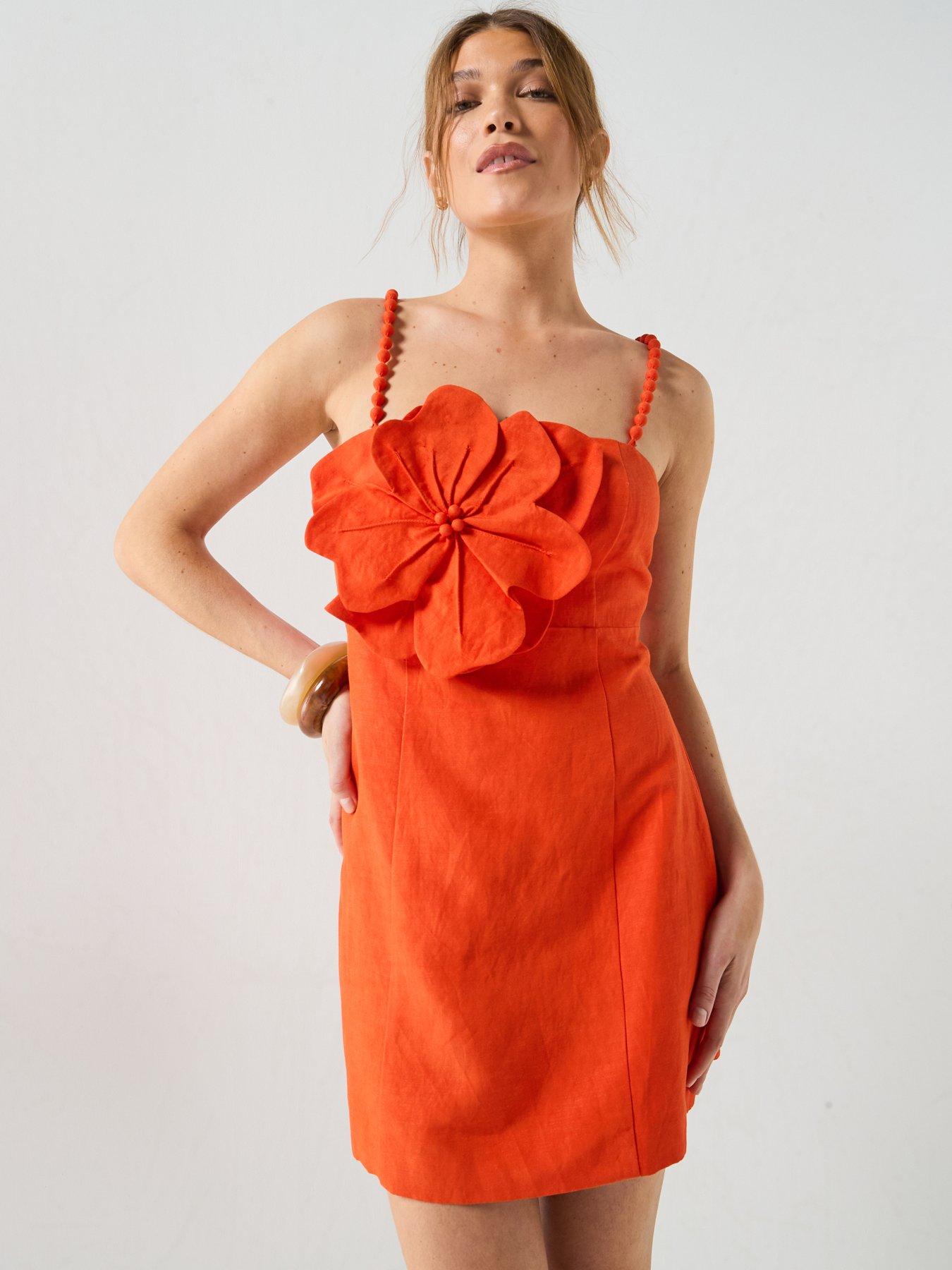 Image 5 of 7 of Forever New Nicolette Flower Mini Dress - Orange