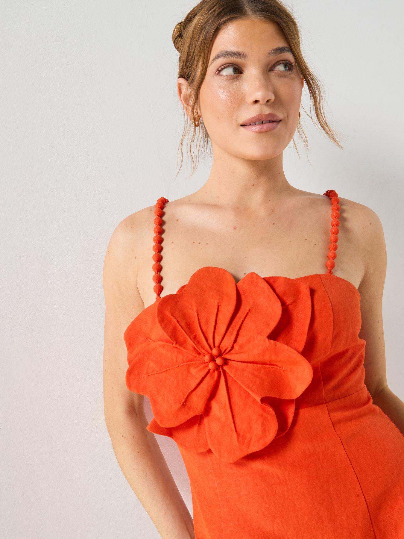 Image 6 of 7 of Forever New Nicolette Flower Mini Dress - Orange