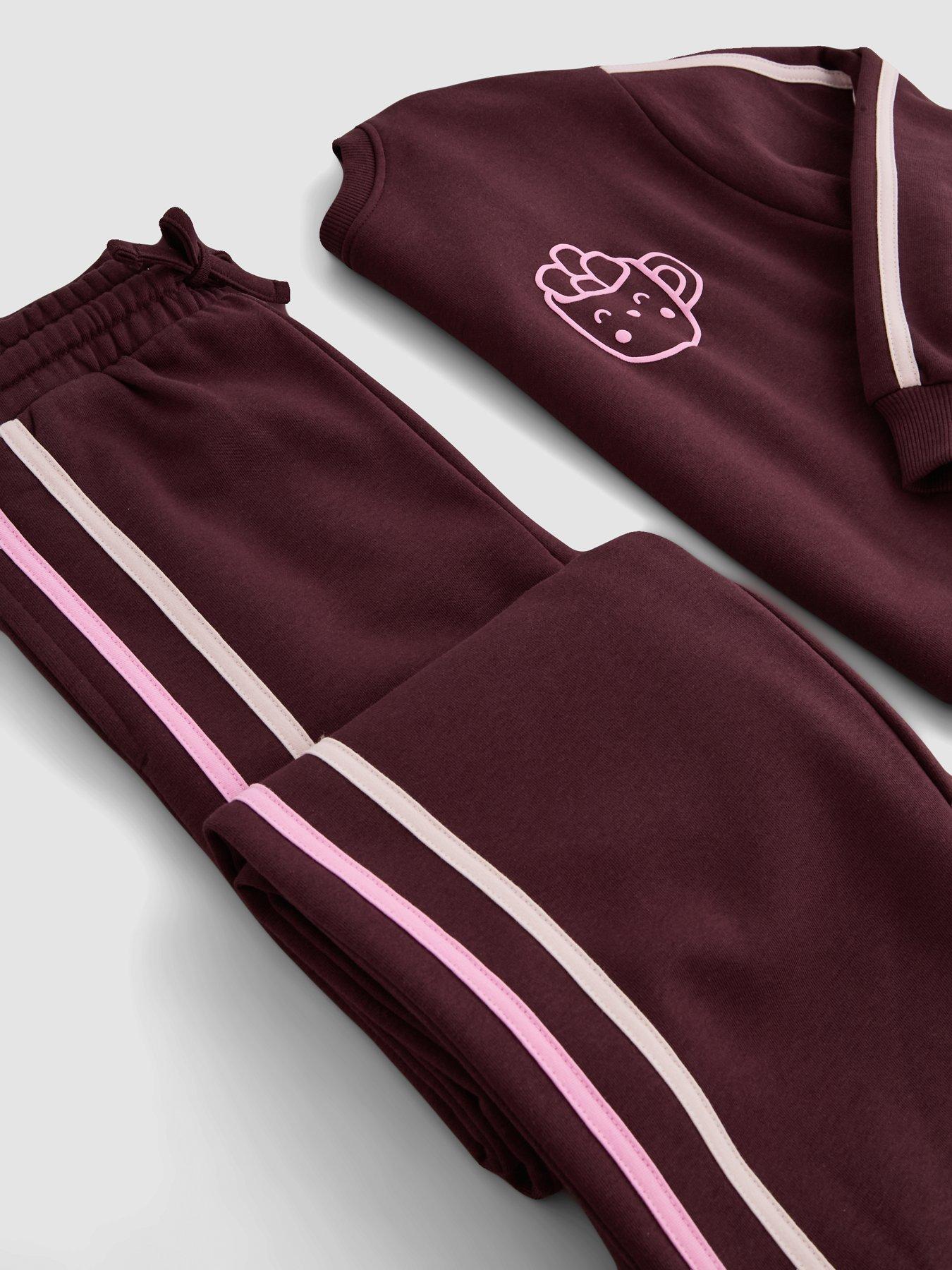 Image 3 of 6 of The Very Collection Girls Smores Slogan Sweat And Wide Leg Joggers With Side Stripes - Red