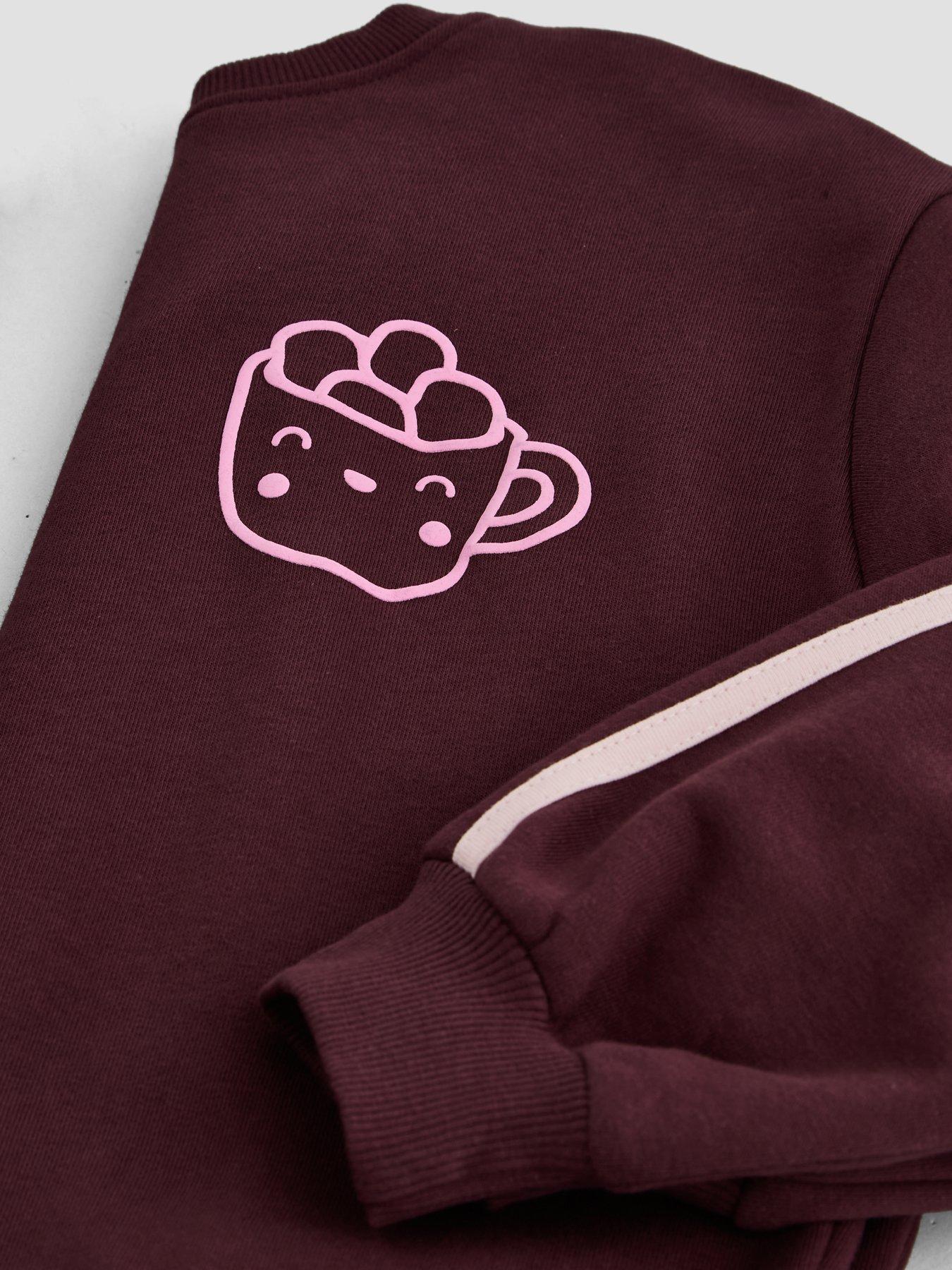 Image 4 of 6 of The Very Collection Girls Smores Slogan Sweat And Wide Leg Joggers With Side Stripes - Red