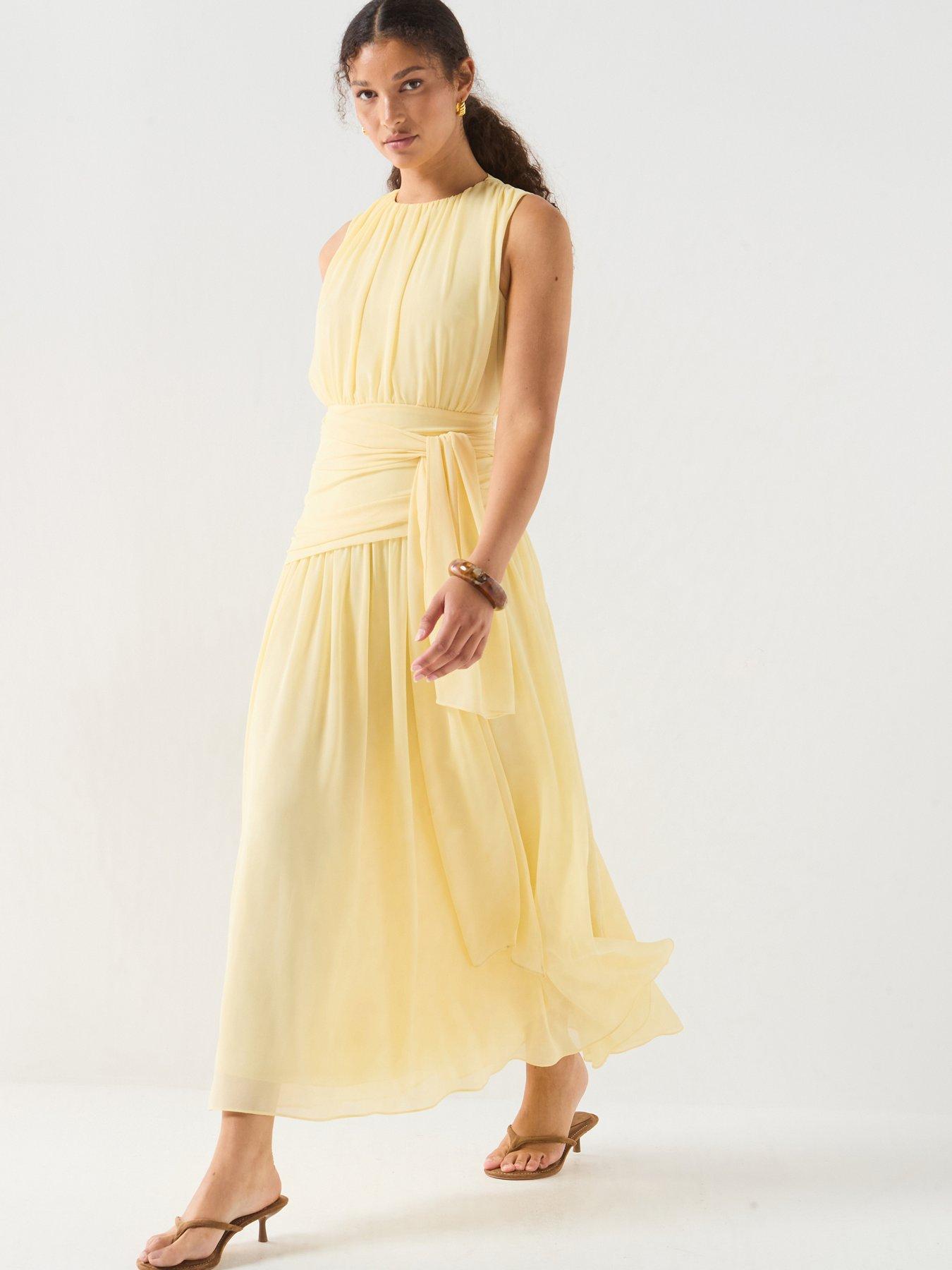 Image 1 of 6 of Forever New Edna Gathered Basque Tie Dress - Yellow