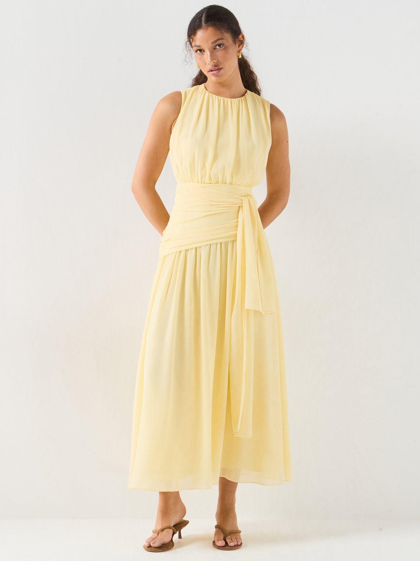 Image 3 of 6 of Forever New Edna Gathered Basque Tie Dress - Yellow