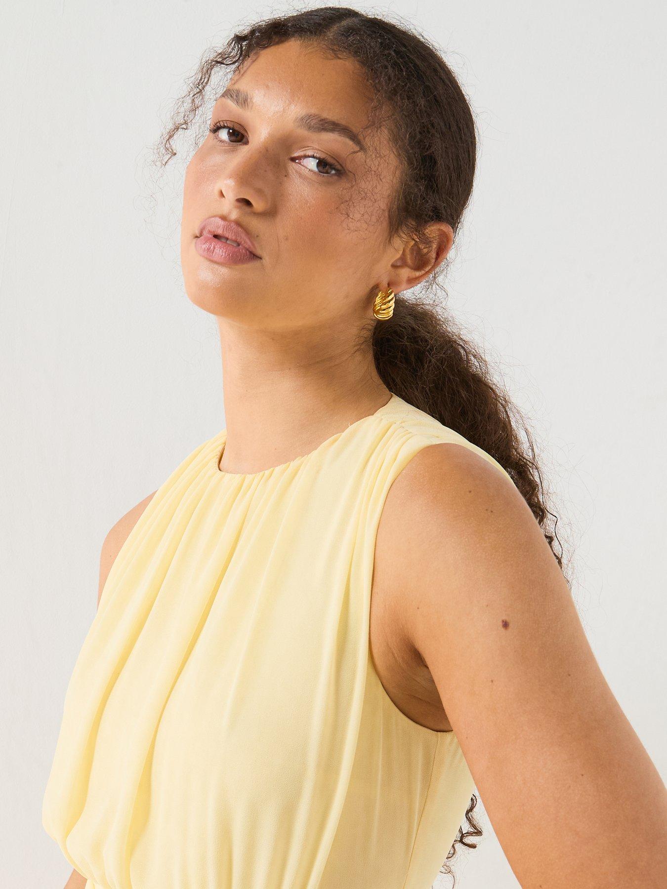 Image 4 of 6 of Forever New Edna Gathered Basque Tie Dress - Yellow