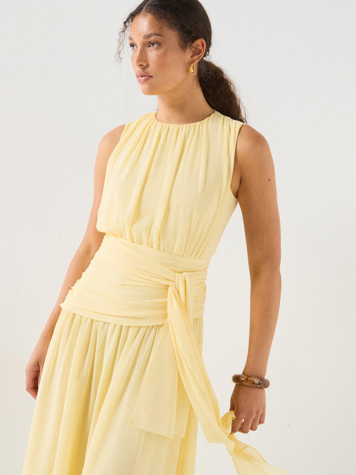 Image 5 of 6 of Forever New Edna Gathered Basque Tie Dress - Yellow
