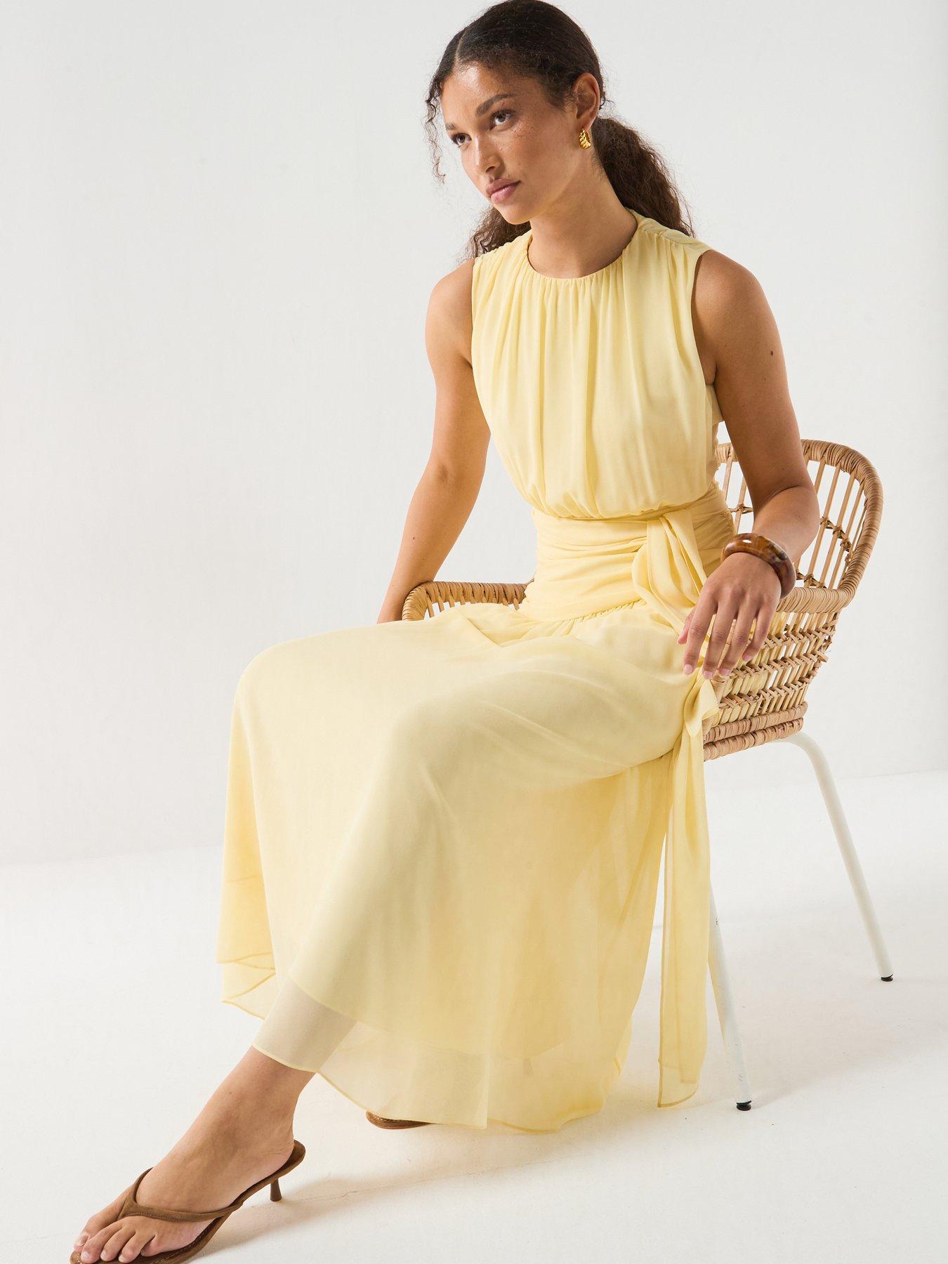 Image 6 of 6 of Forever New Edna Gathered Basque Tie Dress - Yellow