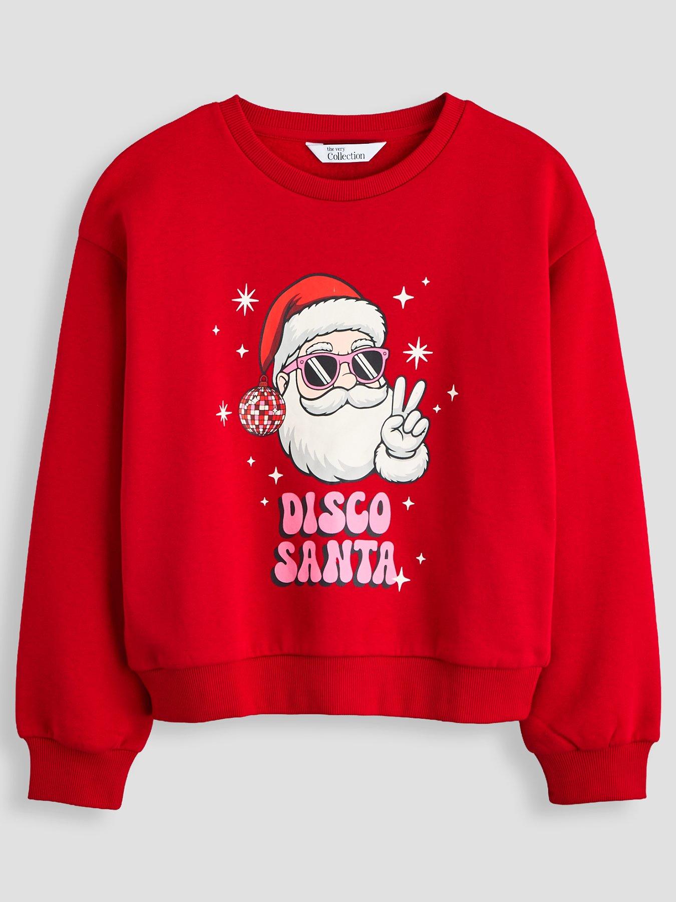 Image 1 of 4 of The Very Collection Girls Santa Festive Sweatshirt - Red
