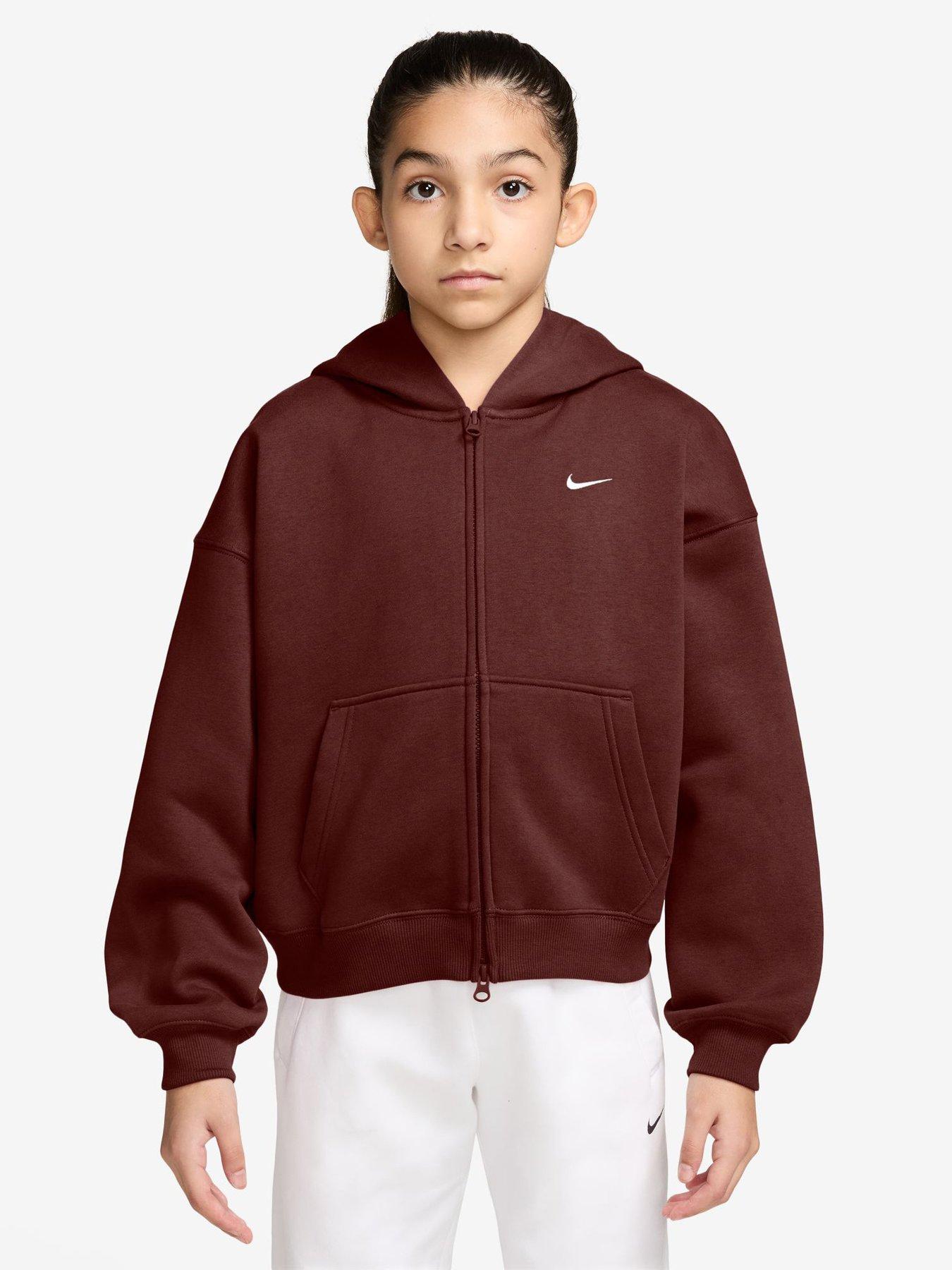 Image 1 of 3 of Nike Junior Girls Studio Club Fleece Oversized Zip Through Hoodie - Red