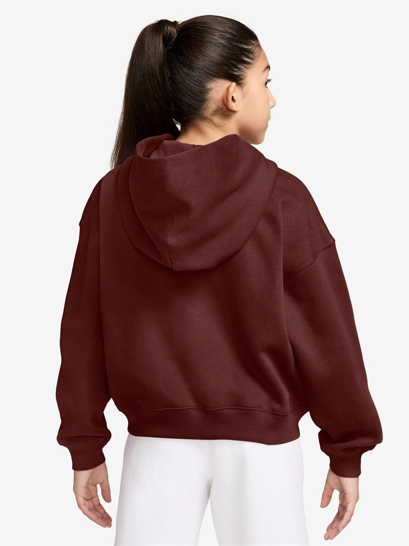 Image 2 of 3 of Nike Junior Girls Studio Club Fleece Oversized Zip Through Hoodie - Red