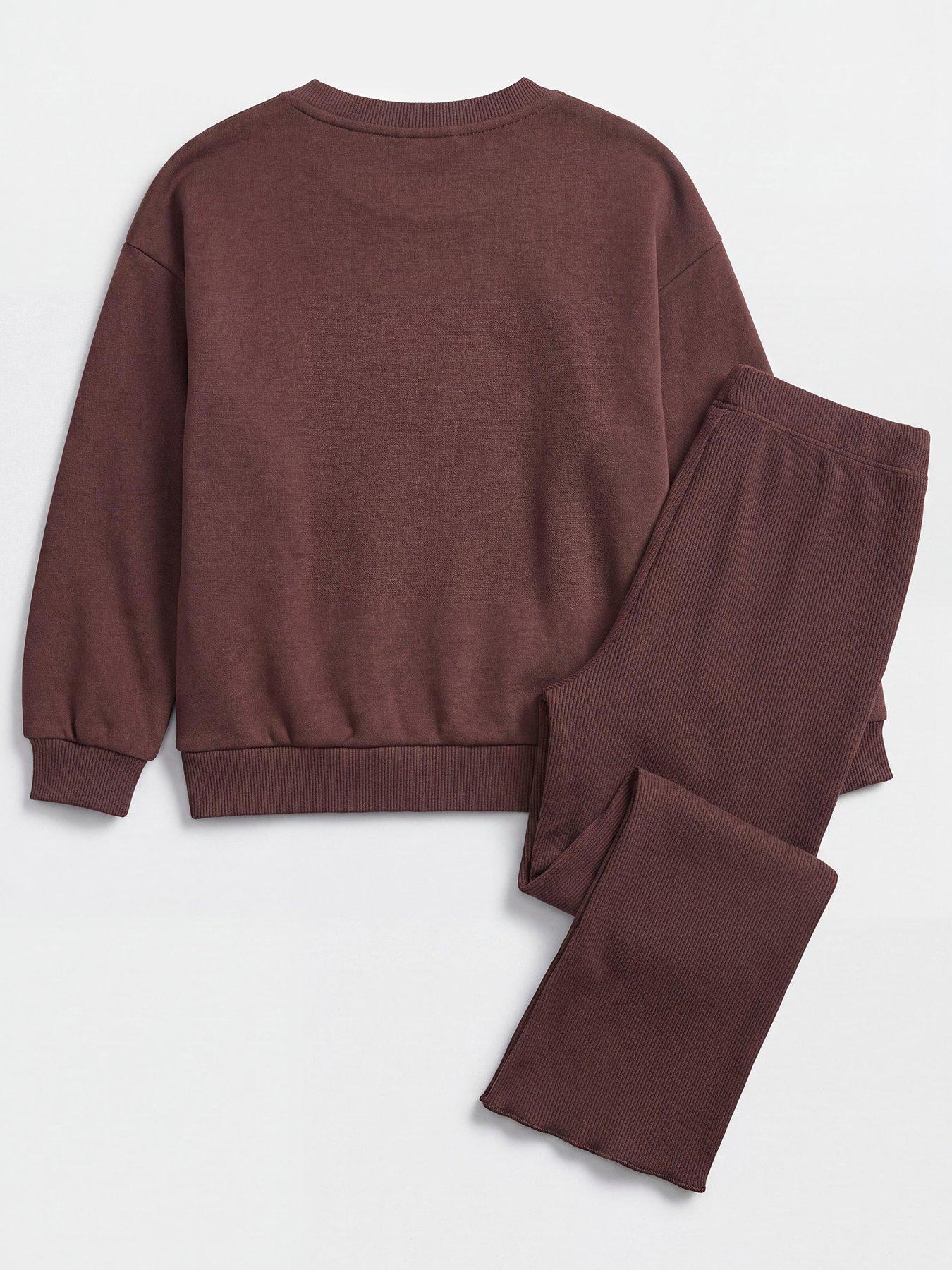 Image 2 of 3 of The Very Collection Girls Sweatshirt With Teddy Bear Pocket And Flare Legging Set - Brown