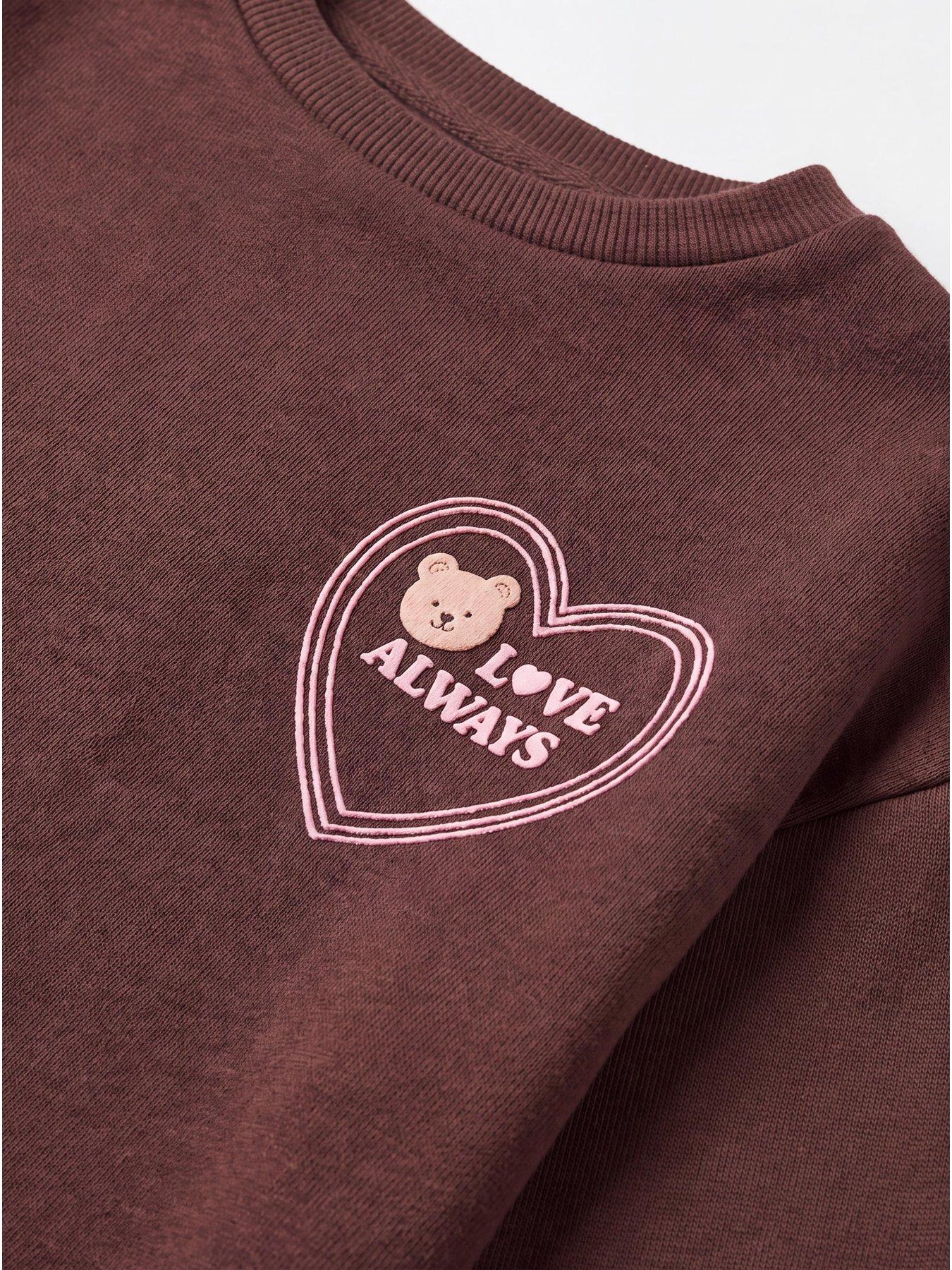 Image 3 of 3 of The Very Collection Girls Sweatshirt With Teddy Bear Pocket And Flare Legging Set - Brown