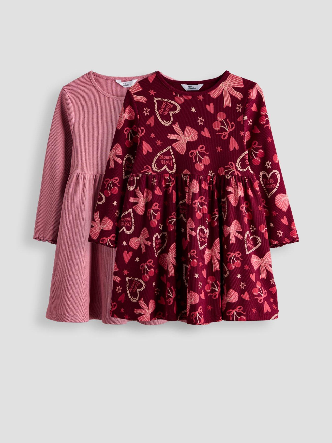 The Very Collection Girls Rib 2 Pack Dresses -teddy/heart Print