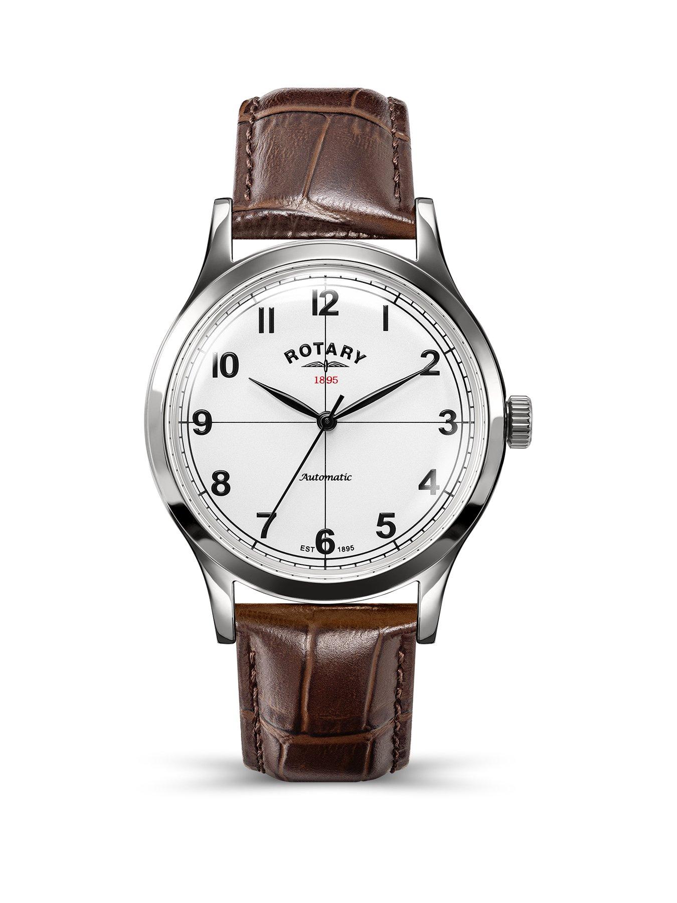 Rotary Rotary Men's Automatic SS Brown Strap White Dial 50m