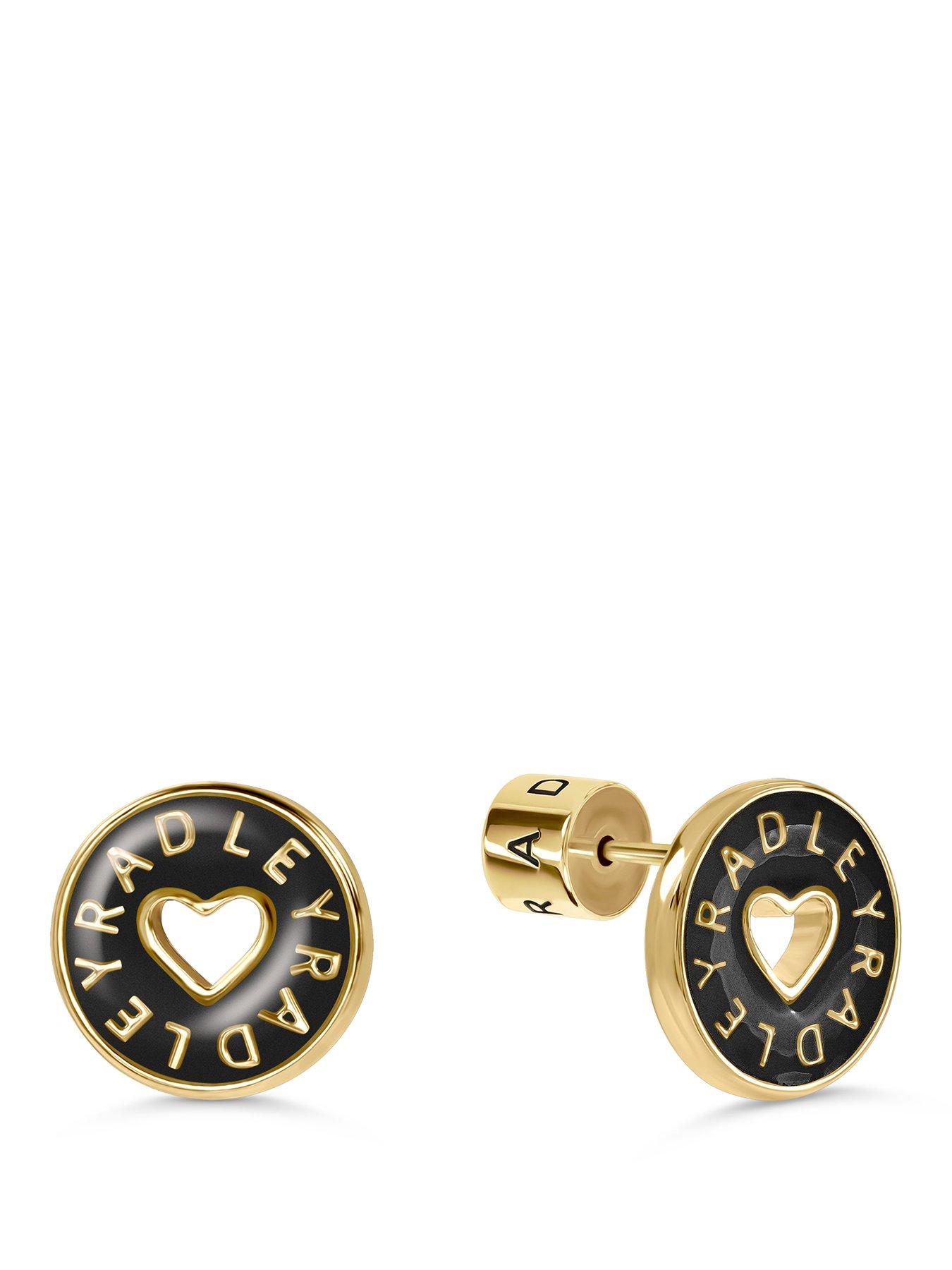Radley 18ct GP Black Enamel Heart Cut Out Earrings