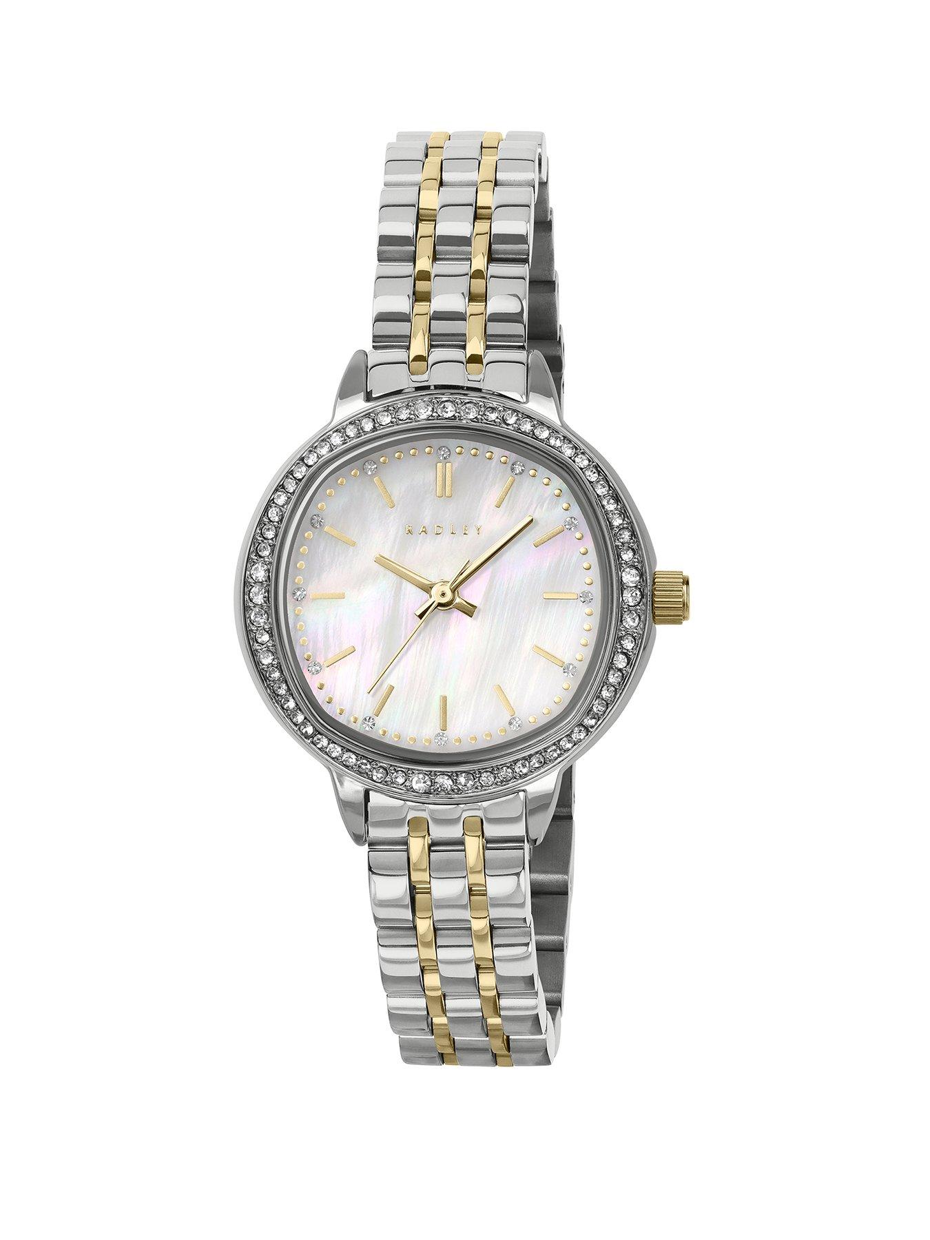 Radley Silver Plated Stone Set Case Mother Of Pearl Dial Stainless Steel Bracelet Watch