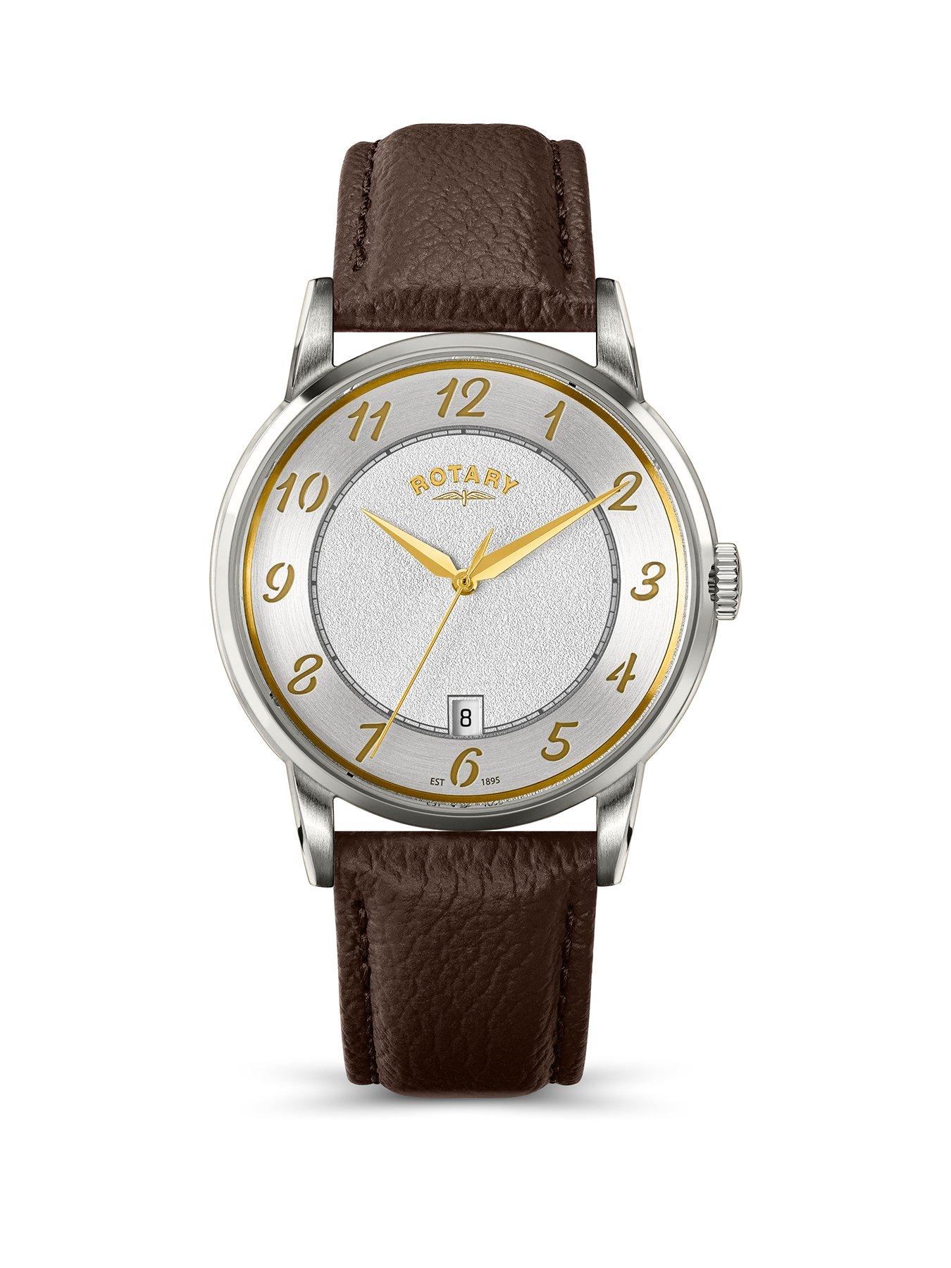 Rotary Rotary Men's SS Brown Strap White Dial 50m