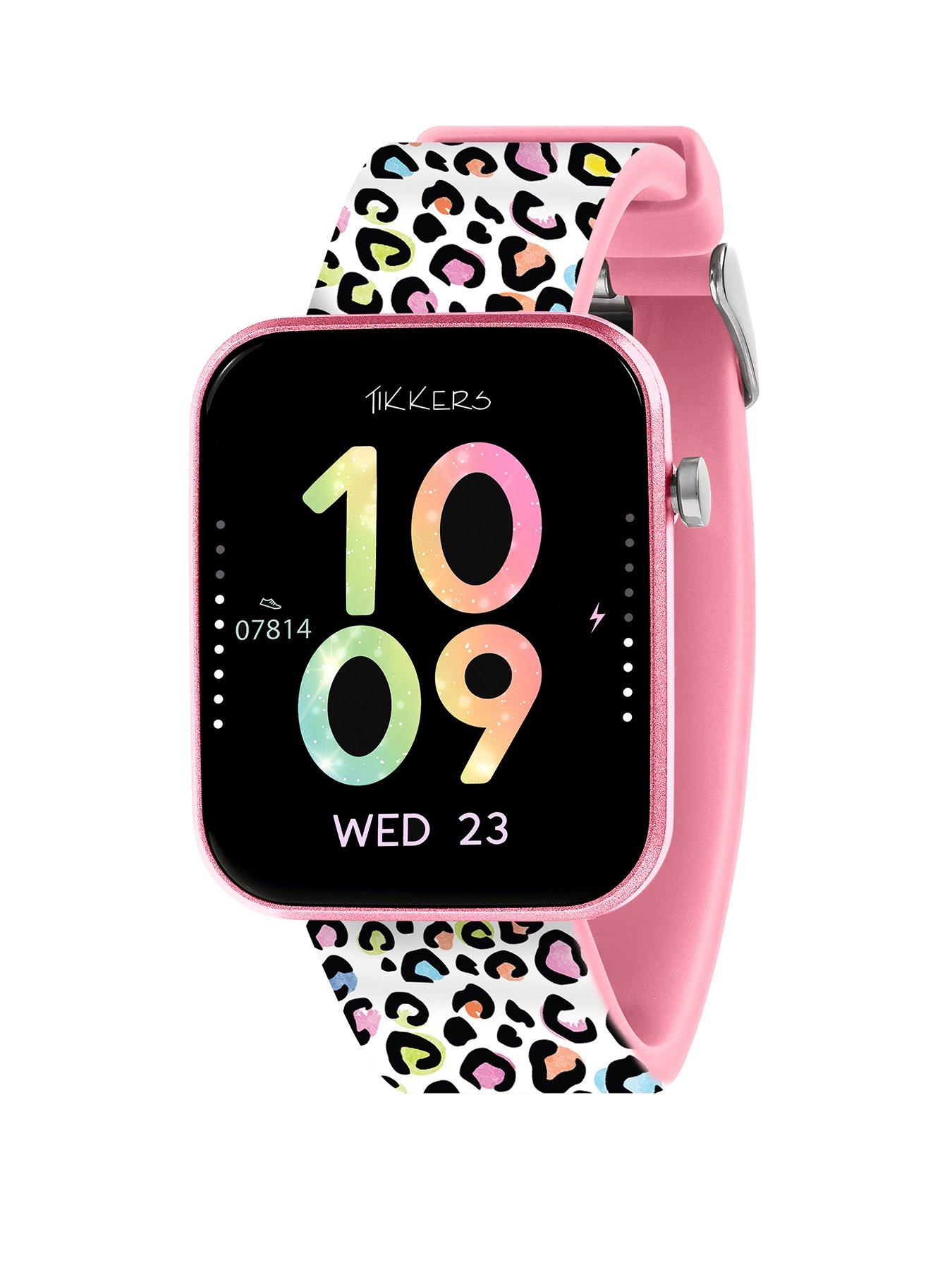 Image 1 of 6 of Tikkers Tikkers Smart Series 13 Pink Leopard Print Silicone Strap Smart Watch