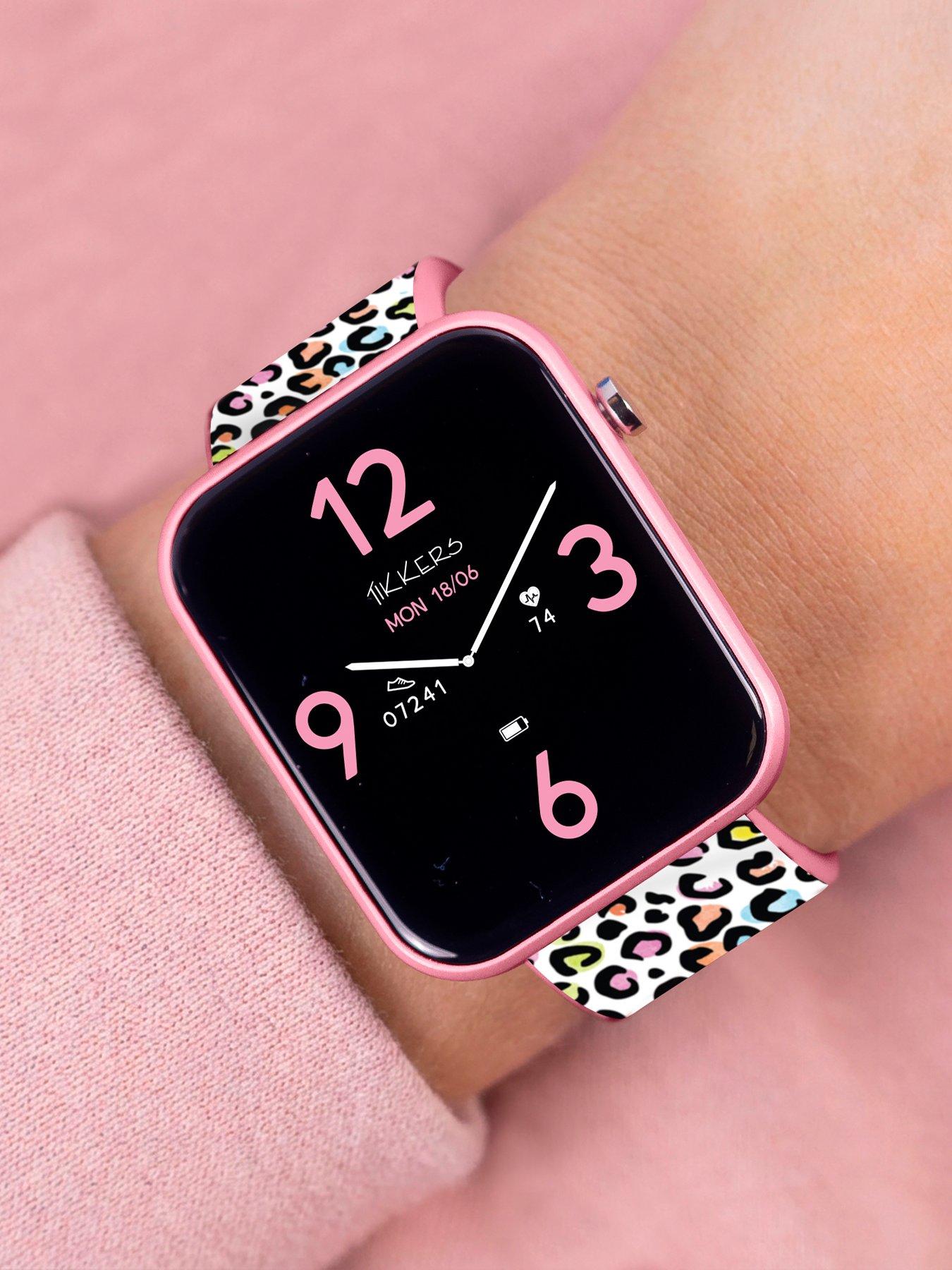 Image 2 of 6 of Tikkers Tikkers Smart Series 13 Pink Leopard Print Silicone Strap Smart Watch