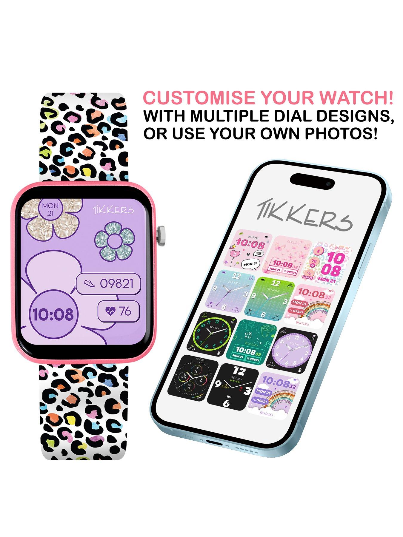 Image 4 of 6 of Tikkers Tikkers Smart Series 13 Pink Leopard Print Silicone Strap Smart Watch