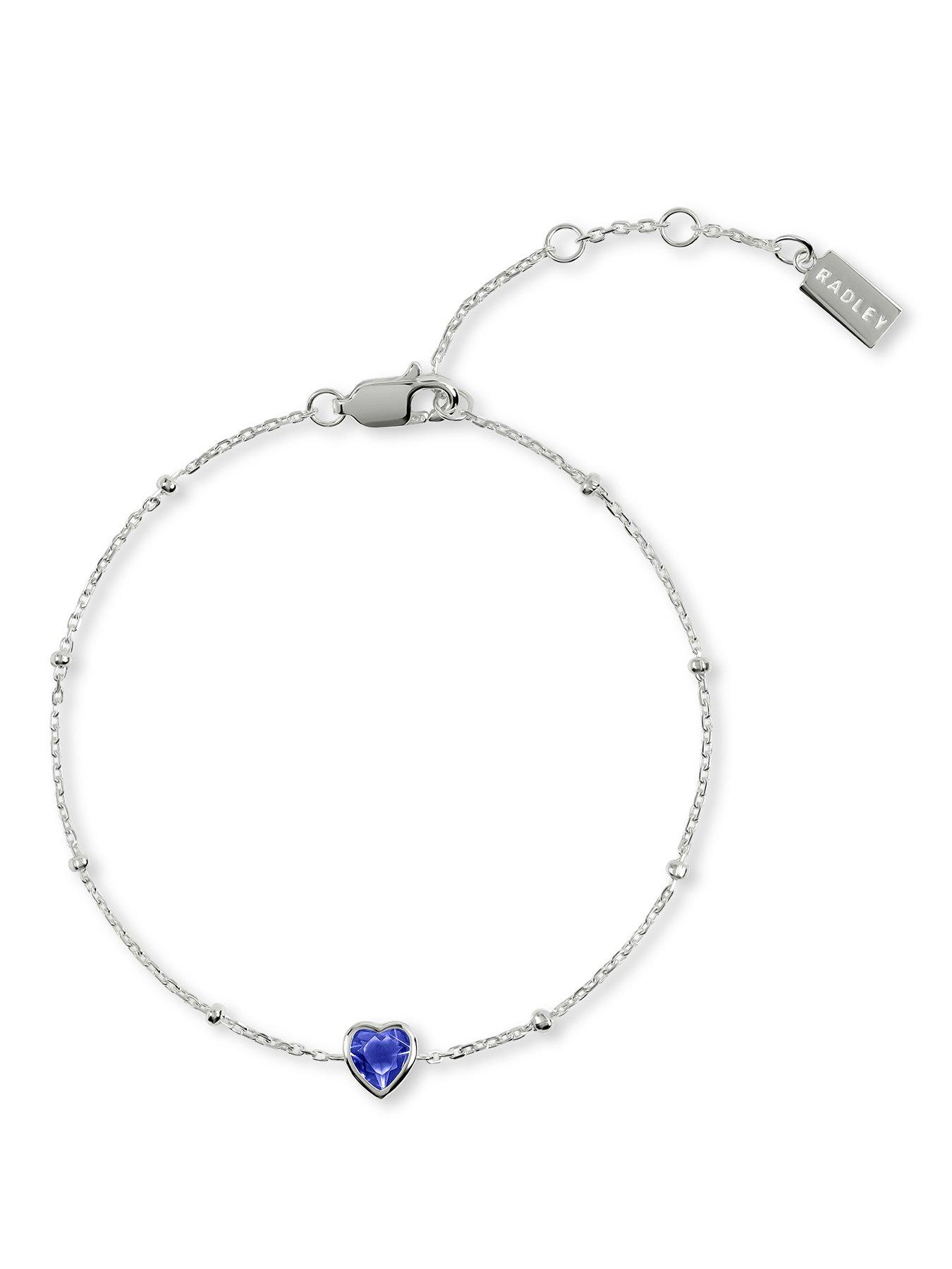 Image 1 of 4 of Radley Silver Plated Bobble Chain Saphire Heart Bracelet