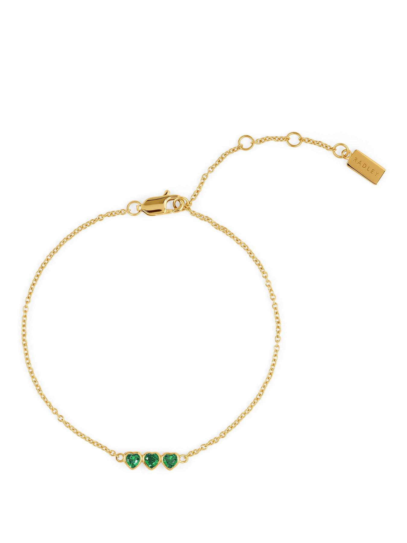 Radley Gold  &  Green triple Heart Charm Bracelet