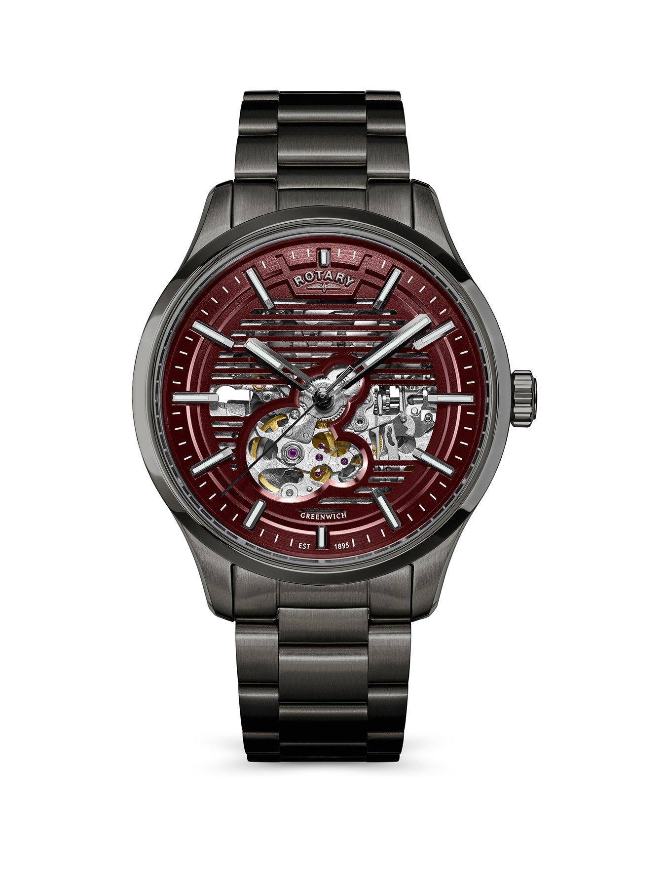 Rotary Rotary Men's Greenwich Skeleton Automatic Gun Bracelet Claret Dial 100m