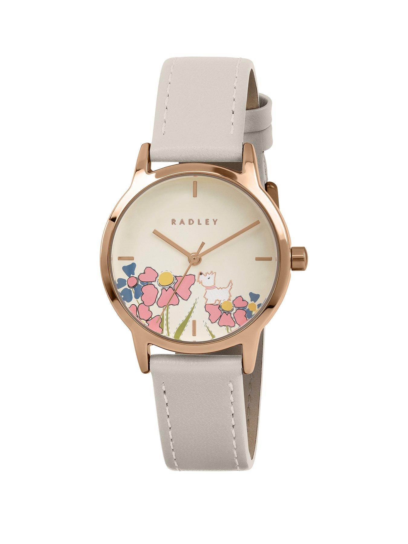 Radley Radley Rose Gold Plated Floral Dog Dial Salt Leather Strap Watch