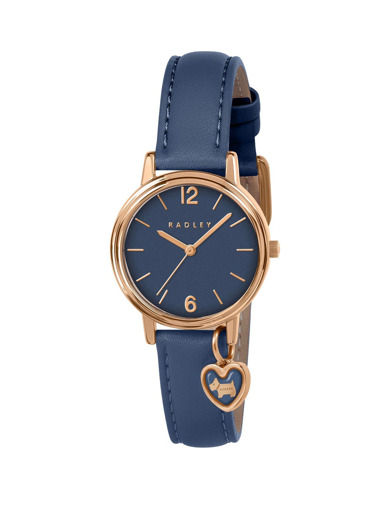 Radley Radley Rose Gold Plated Heart Charm Utility Grey Leather Strap Watch