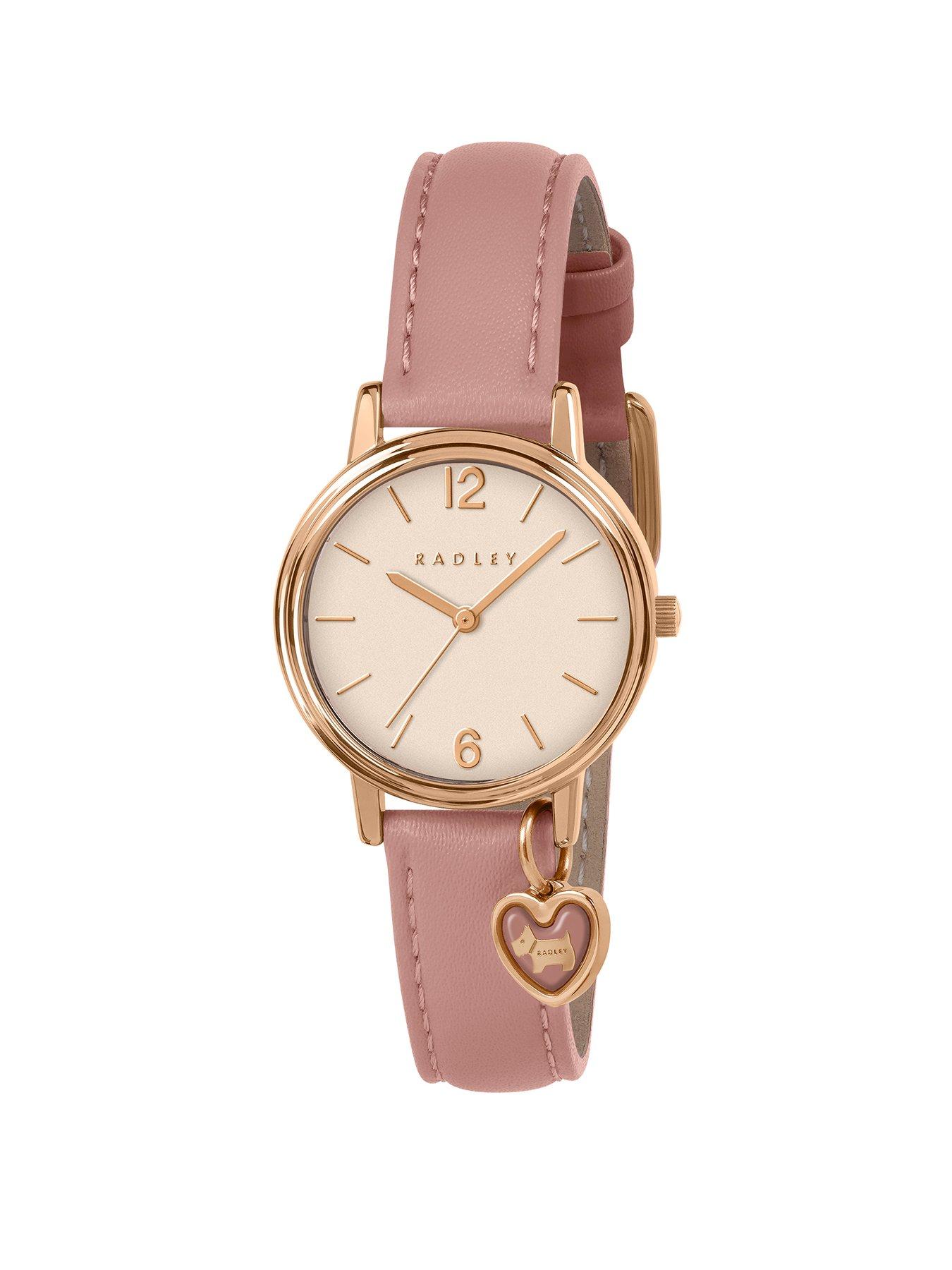 Radley Radley Rose Gold Plated Heart Charm Carnation Pink Leather Strap Watch