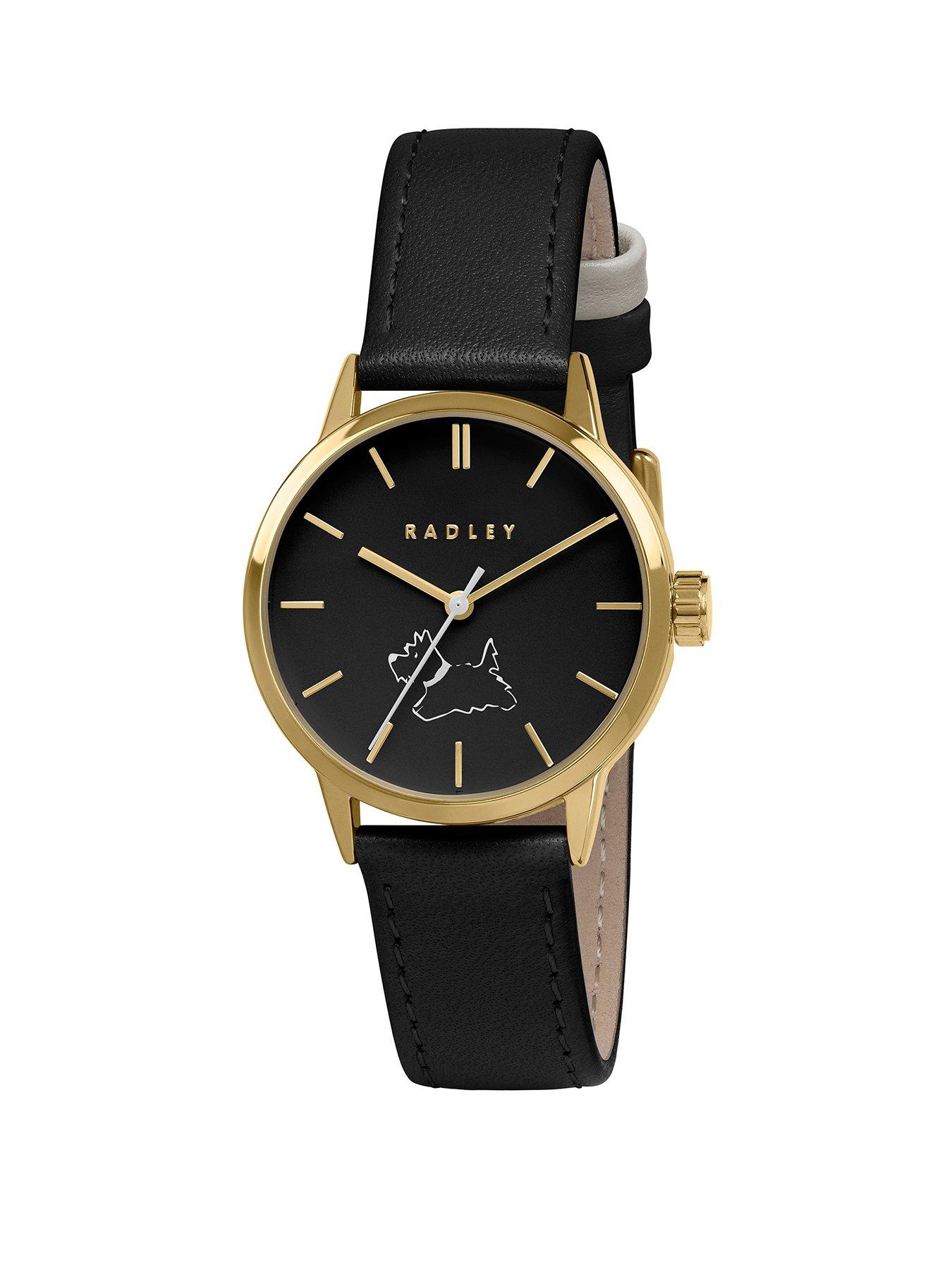 Radley Radley Walkies Gold Plated Black Leather Strap Watch