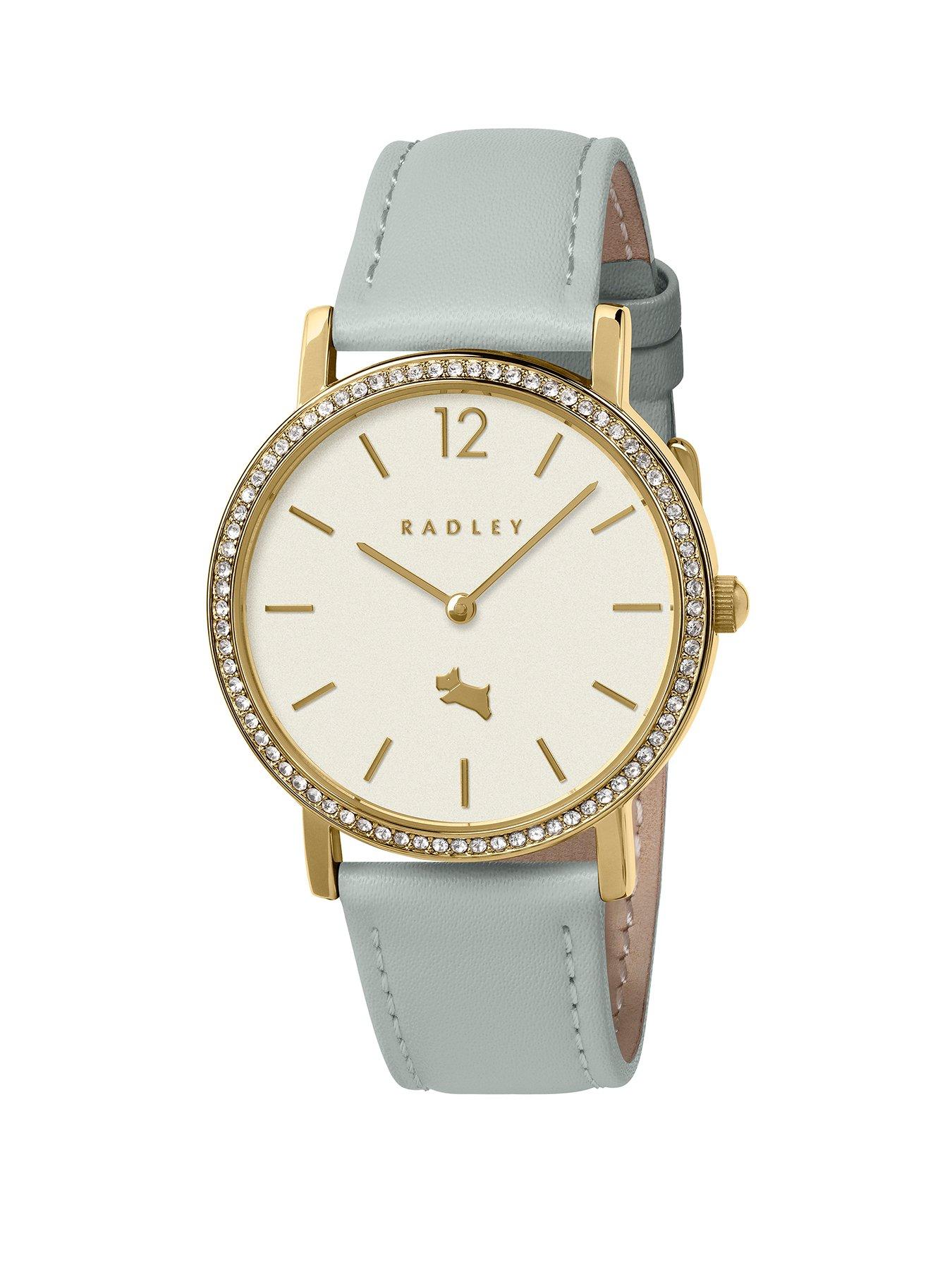 Radley Radley Gold Plated Stone Set Steel Grey Leather Strap Watch