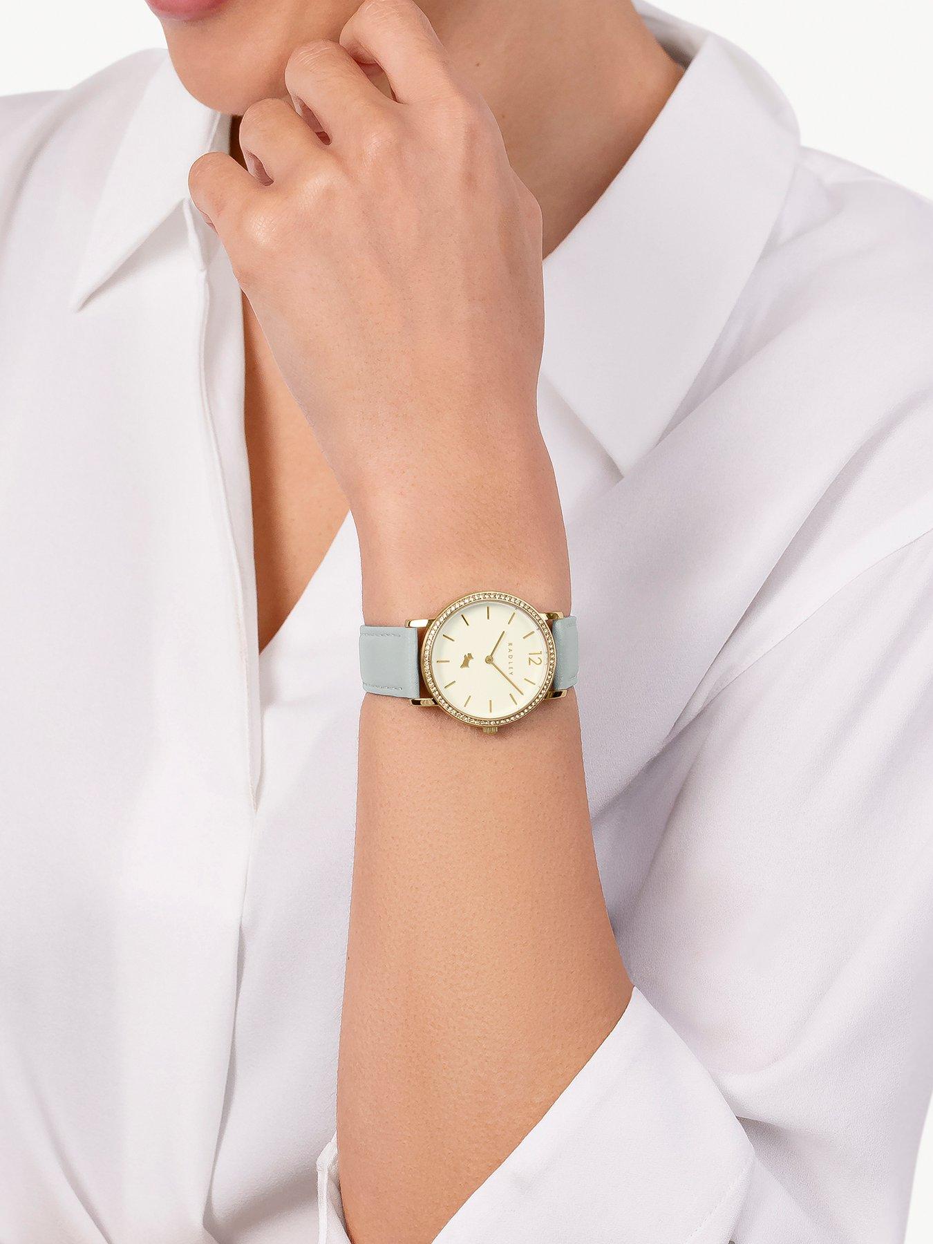 Image 3 of 4 of Radley Radley Gold Plated Stone Set Steel Grey Leather Strap Watch