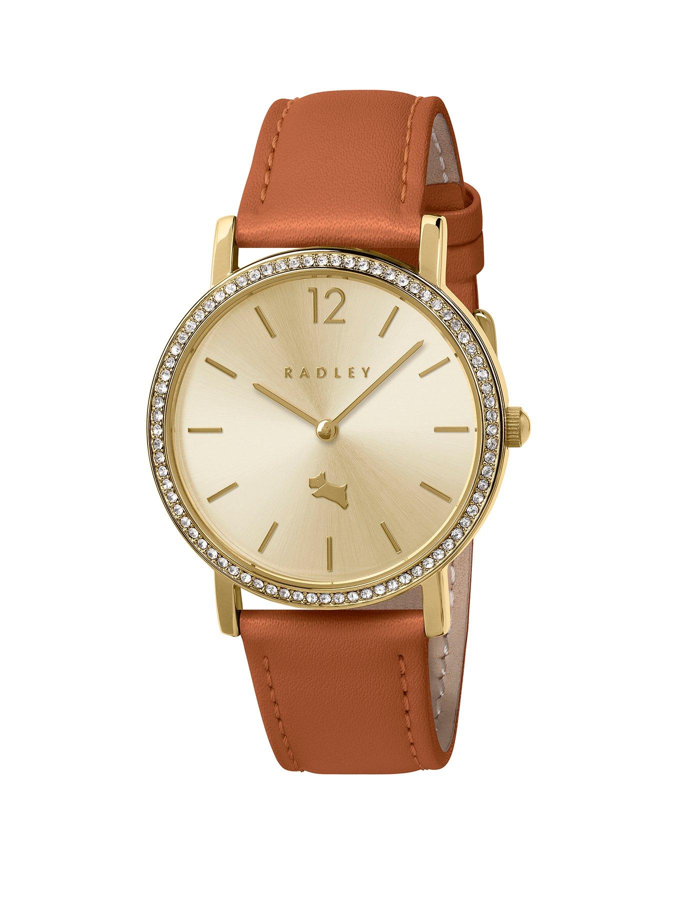 Radley Radley Gold Plated Stone Set Terracotta Leather Strap Watch