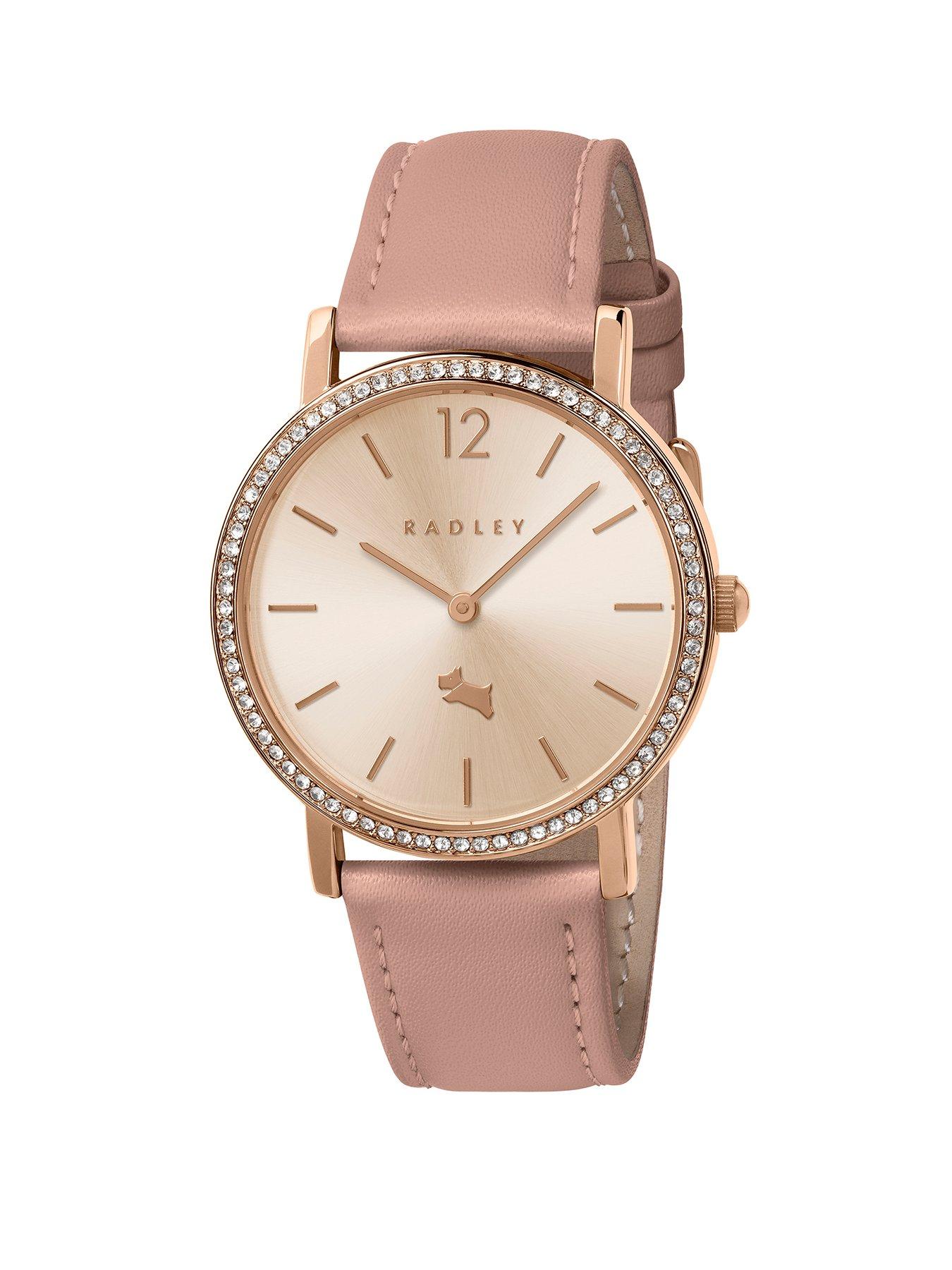 Radley Radley Rose Gold Plated Stone Set Carnation Pink Leather Strap Watch