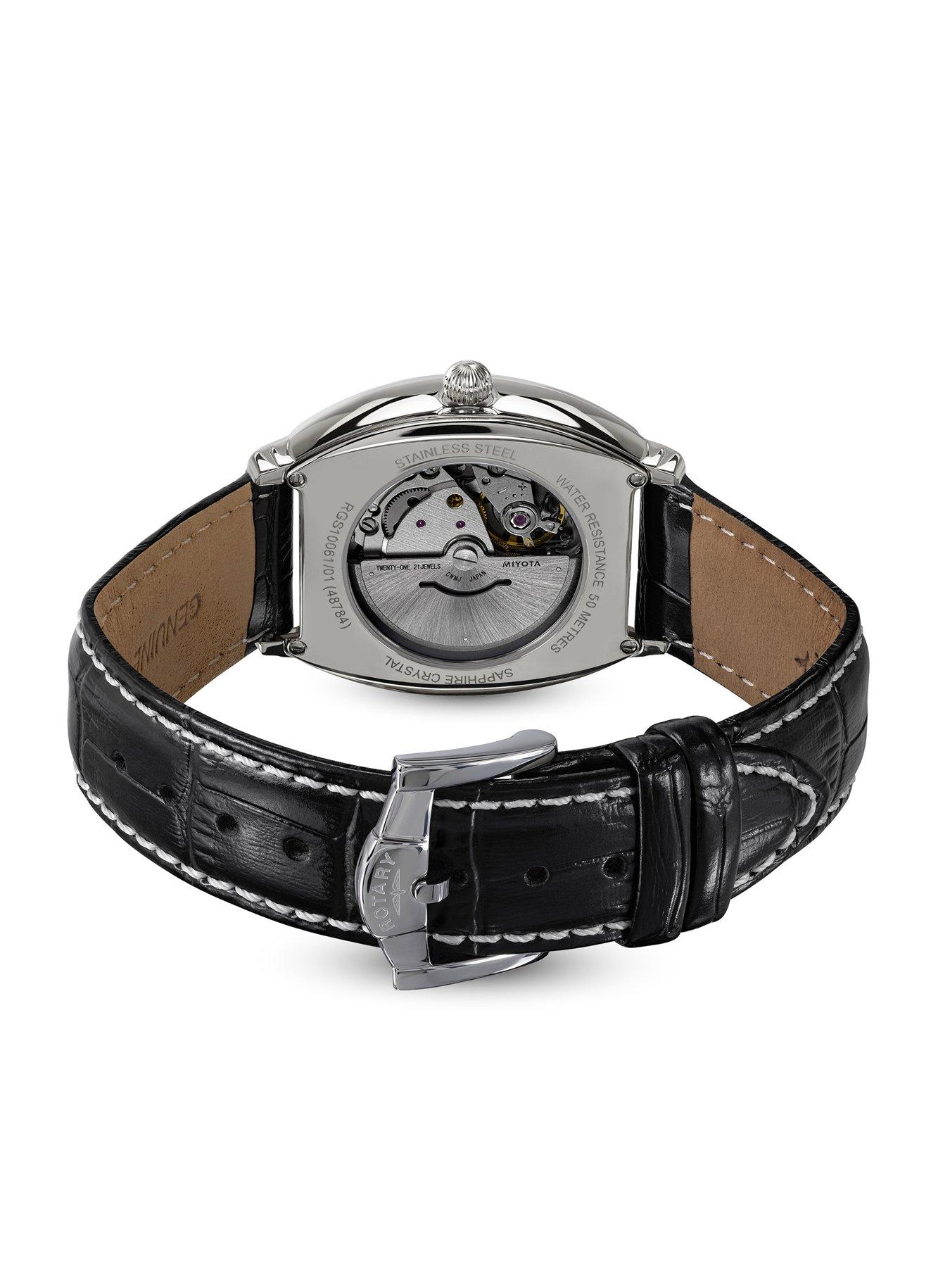 Image 4 of 6 of Rotary Rotary Men's Automatic SS Black Strap White Dial 50m