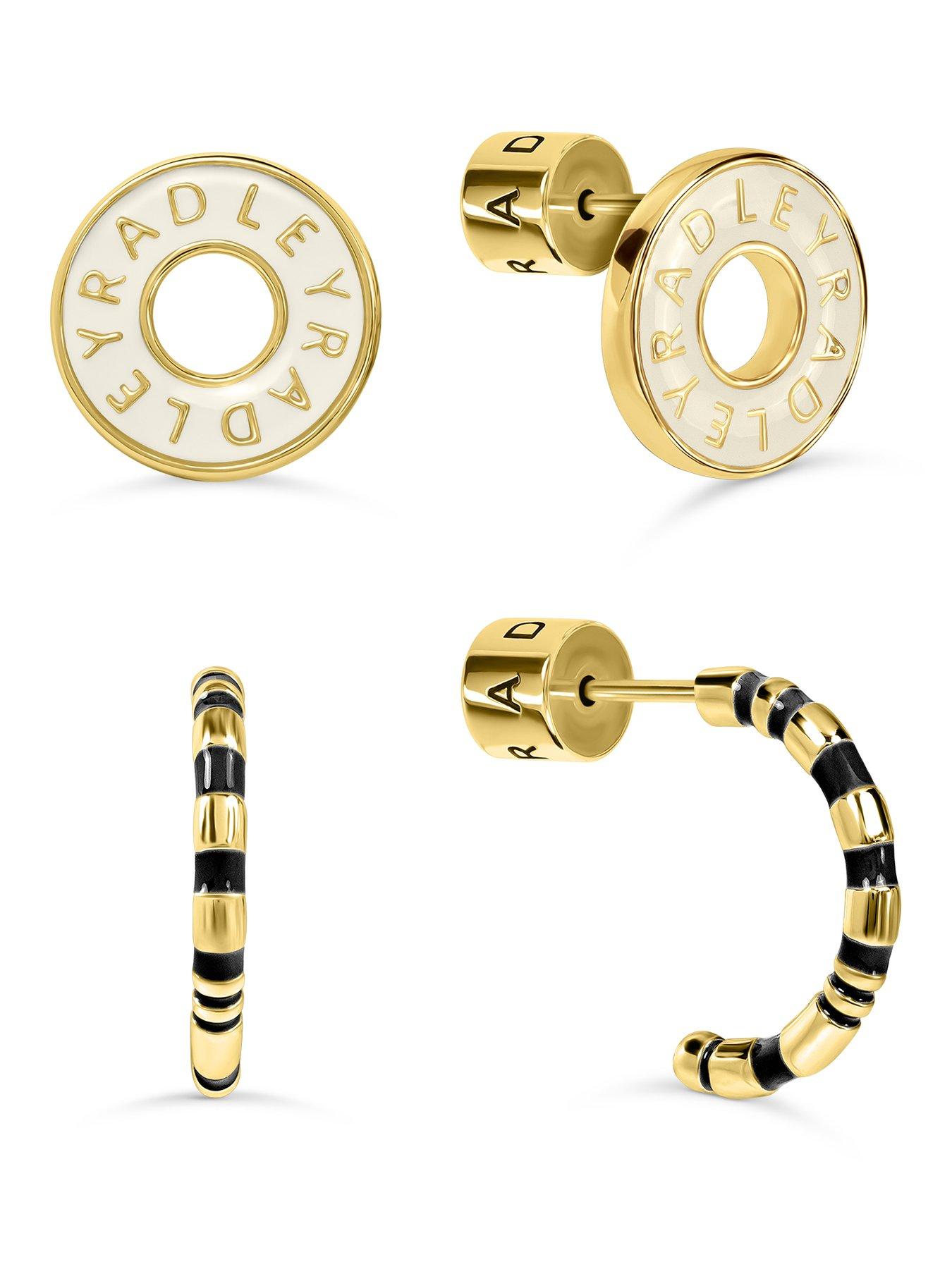 Image 1 of 4 of Radley 18ct GP Twinpack Salt Enamel Donut and Black Half Hoop Earrings