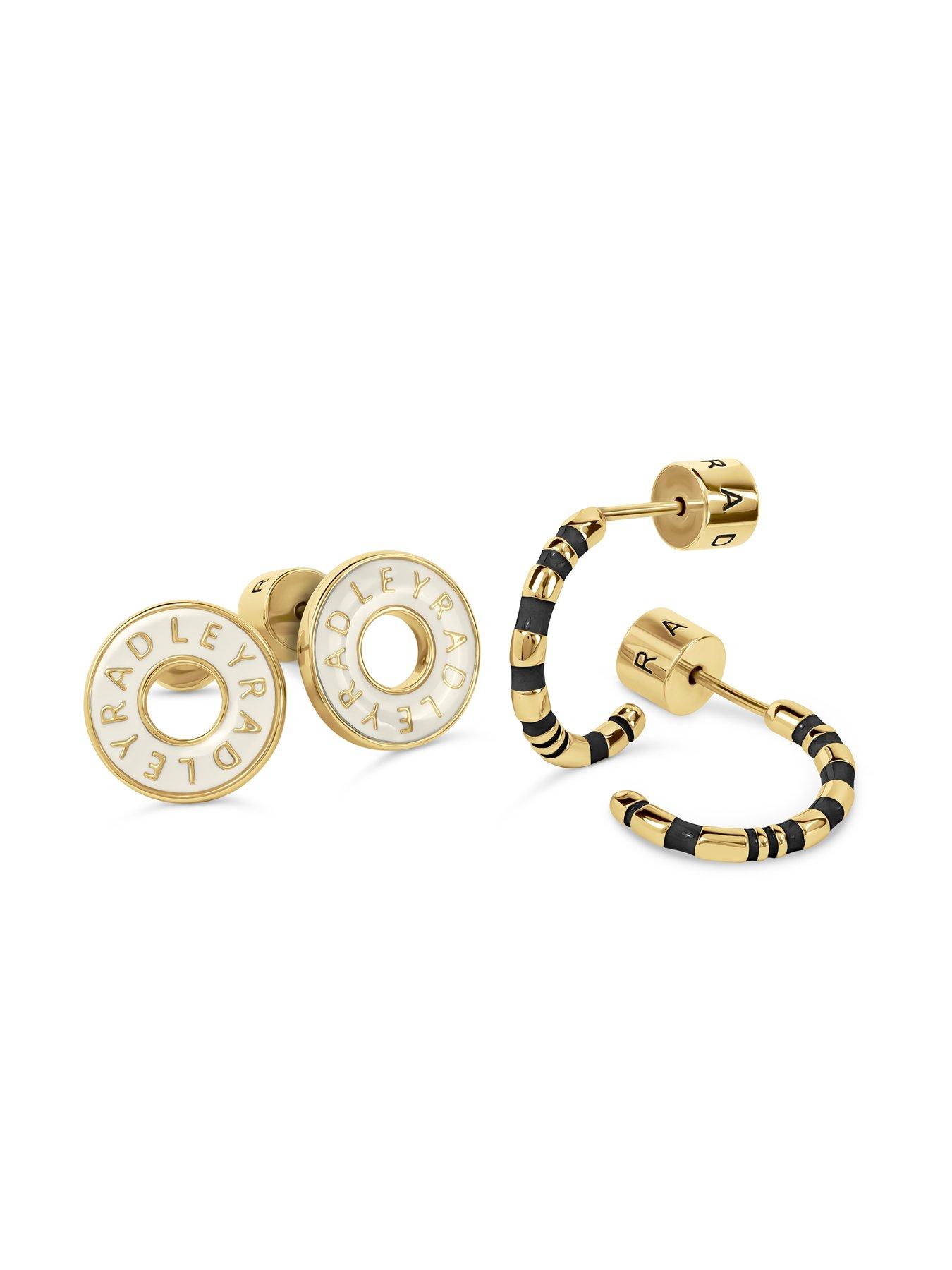 Image 3 of 4 of Radley 18ct GP Twinpack Salt Enamel Donut and Black Half Hoop Earrings