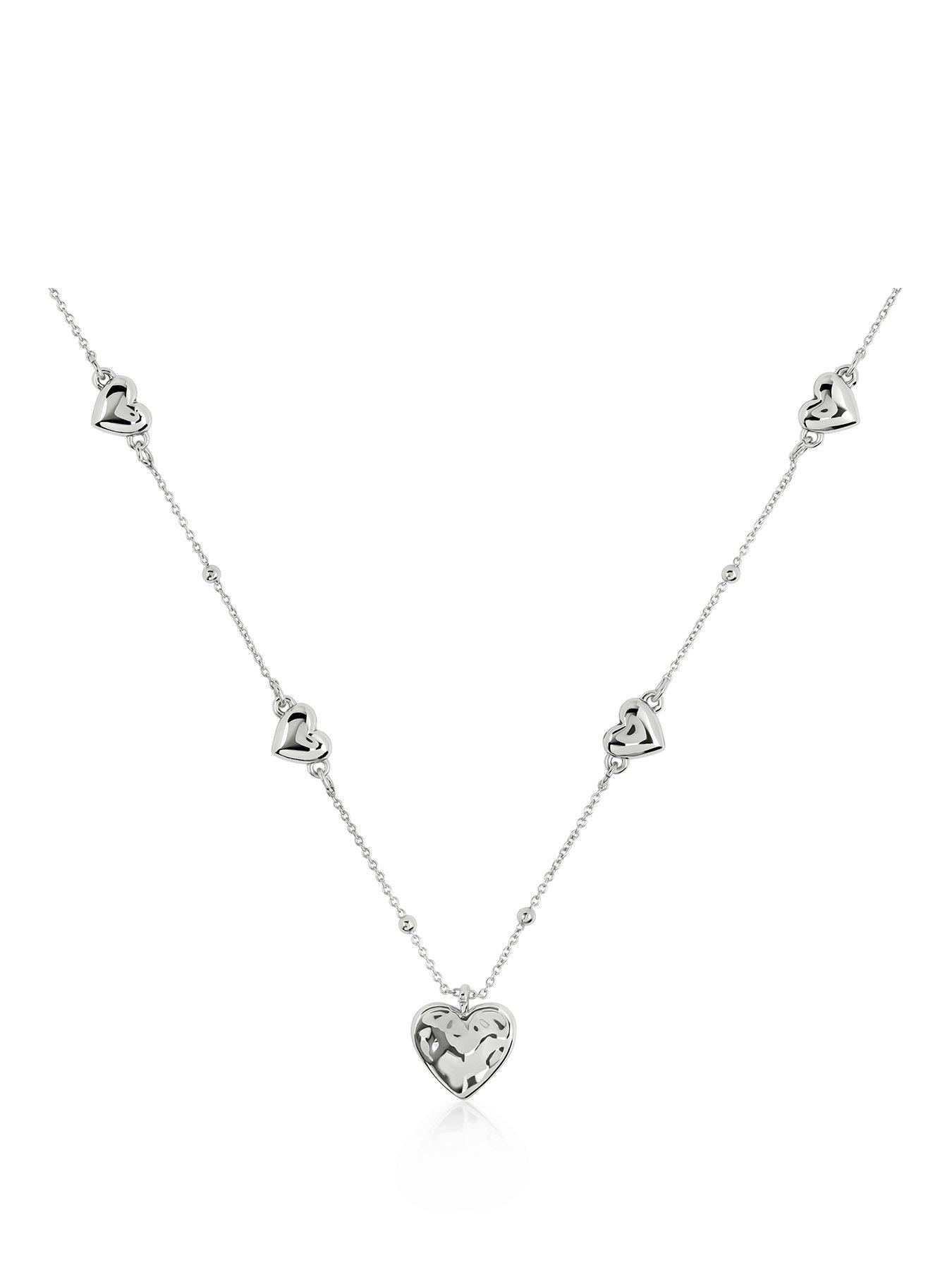 Radley Silver Multi Hammered Heart Charm Necklace
