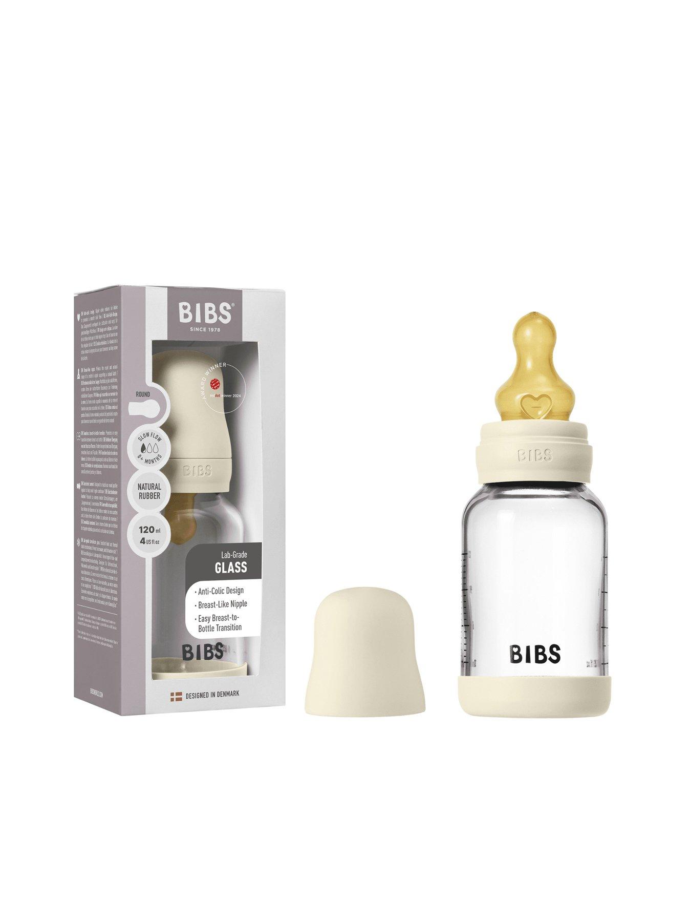 BIBS Glass Baby Bottle Round Latex 1 pack 120 ml Slow Flow - Ivory