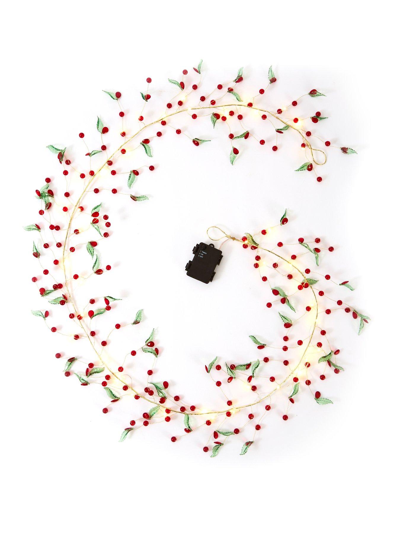 Image 3 of 4 of The Very Collection 6ft Prelit Beaded Holly &amp; Berry Christmas&nbsp;Garland