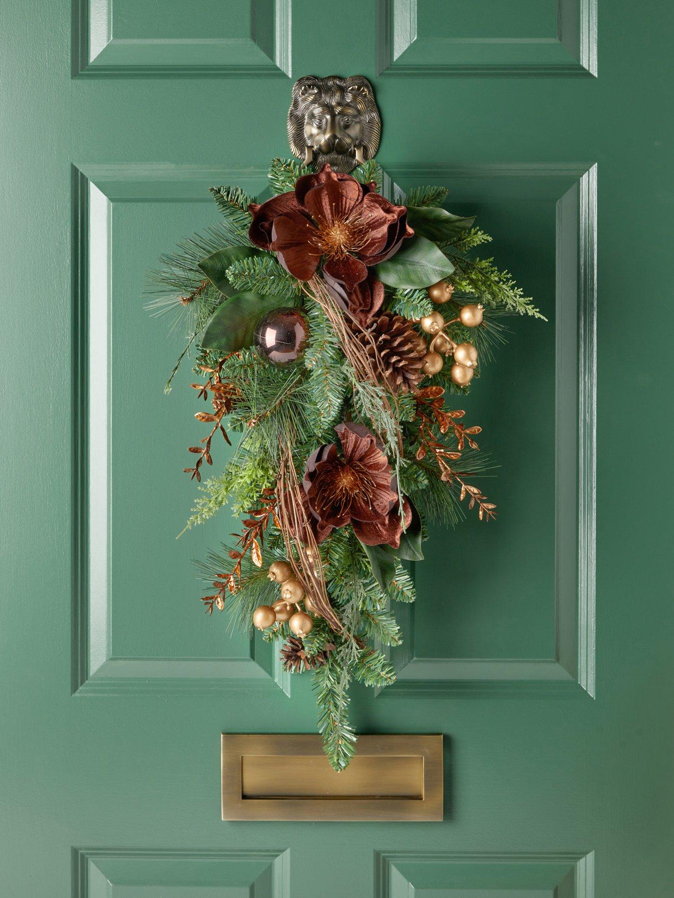 The Very Collection Brown Magnolia Teardrop Wreath