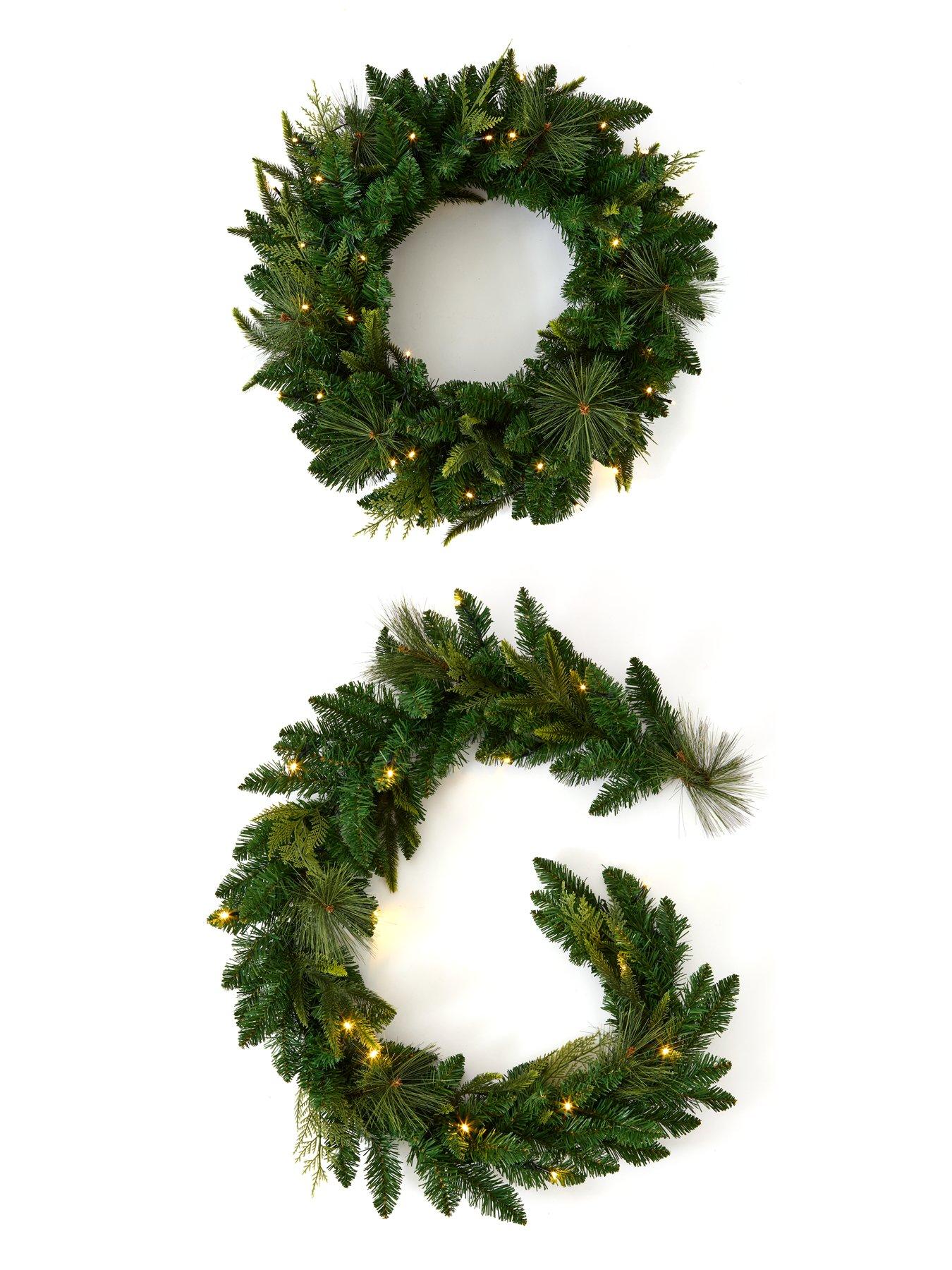 Image 5 of 5 of The Very Collection 76cm Prelit Mixed Leaf Christmas&nbsp;Wreath