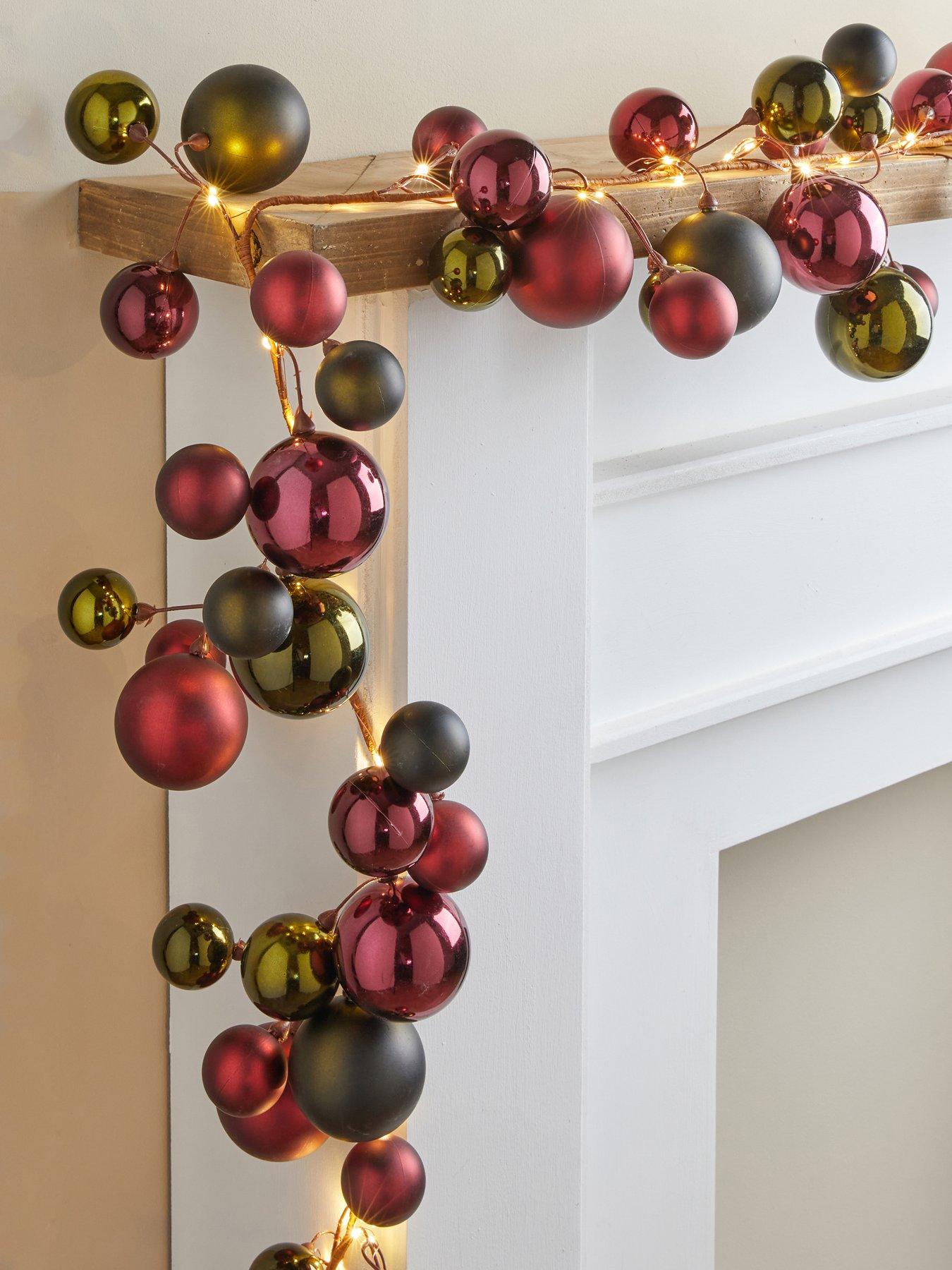 The Very Collection 6ft Prelit Bauble Garland- Red/green