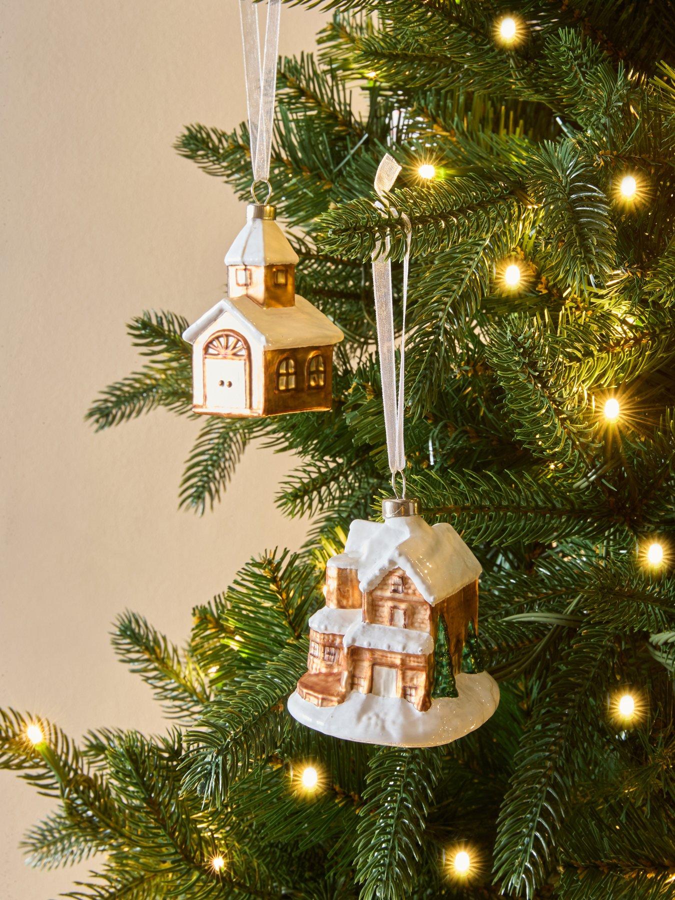 The Very Collection Set Of 2 Glass House Christmas Tree Ornaments in Brown