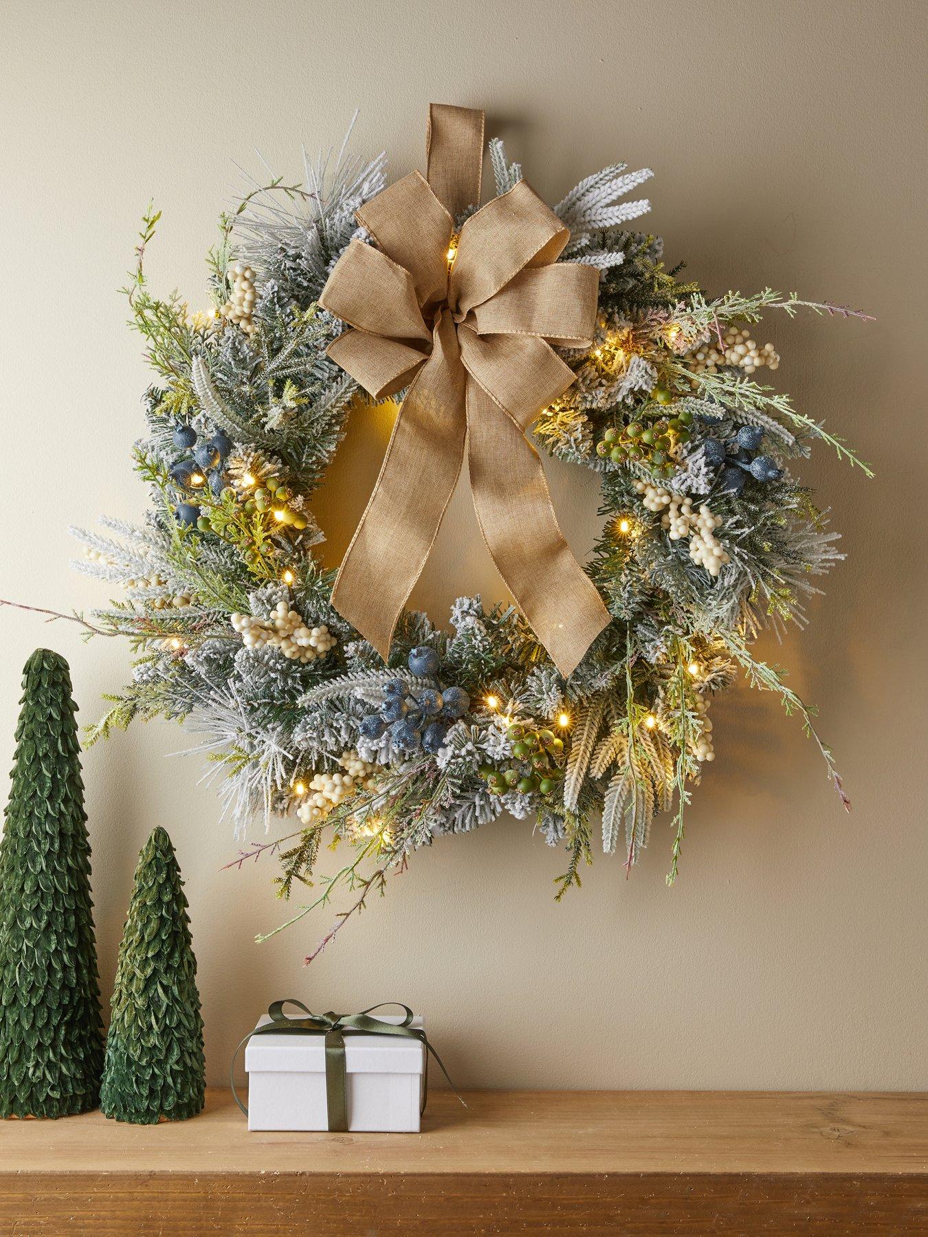 The Very Collection 60cm Prelit Hessian Bow And Foliage Wreath