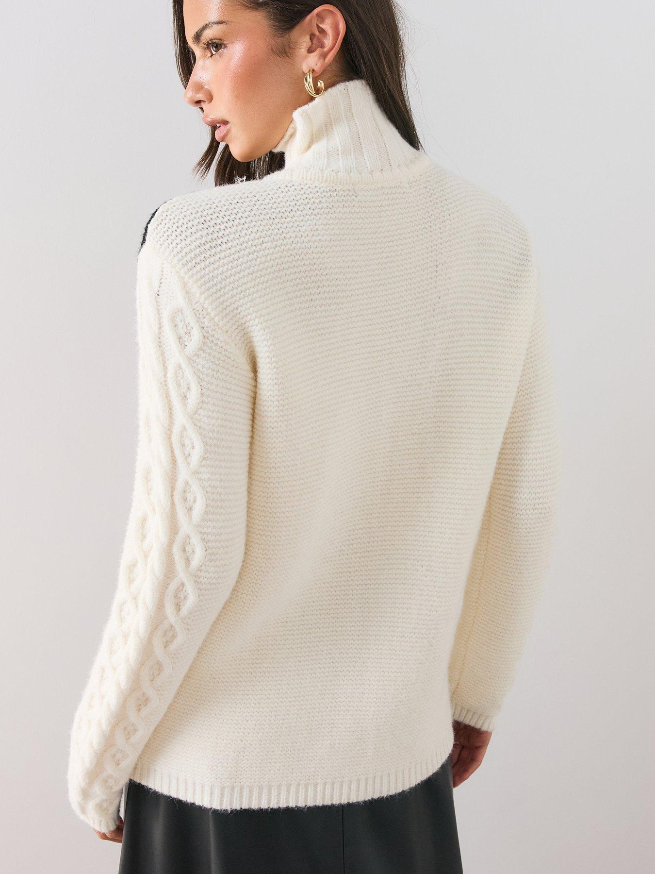 Image 2 of 6 of The Very Collection The Very Collection Womens Contrast Lace Cable Funnel Neck Jumper - Cream