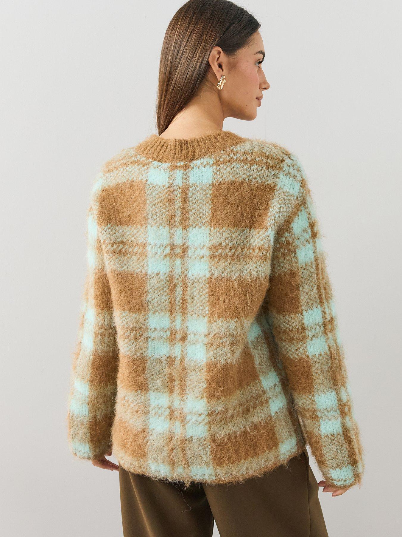 Image 2 of 6 of The Very Collection V Neck Checked Jumper With Wool - Brown / Mint