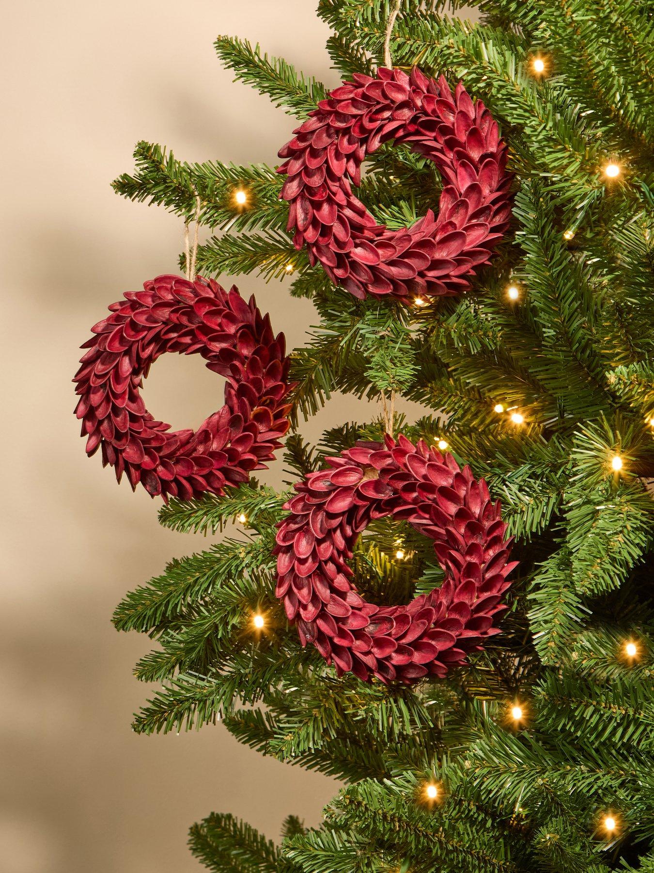The Very Collection Set of 3 Red Wreath Christmas Tree Decorations