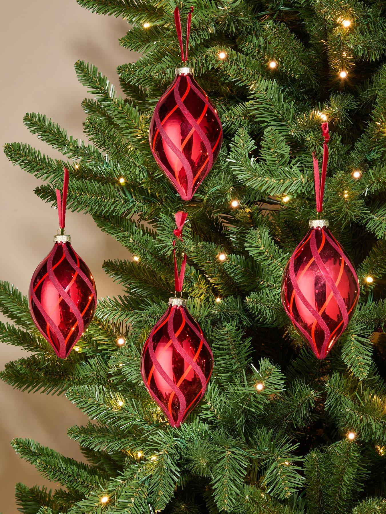 The Very Collection Set 4 Glass Tear Drop Christmas Tree Decorations - Red